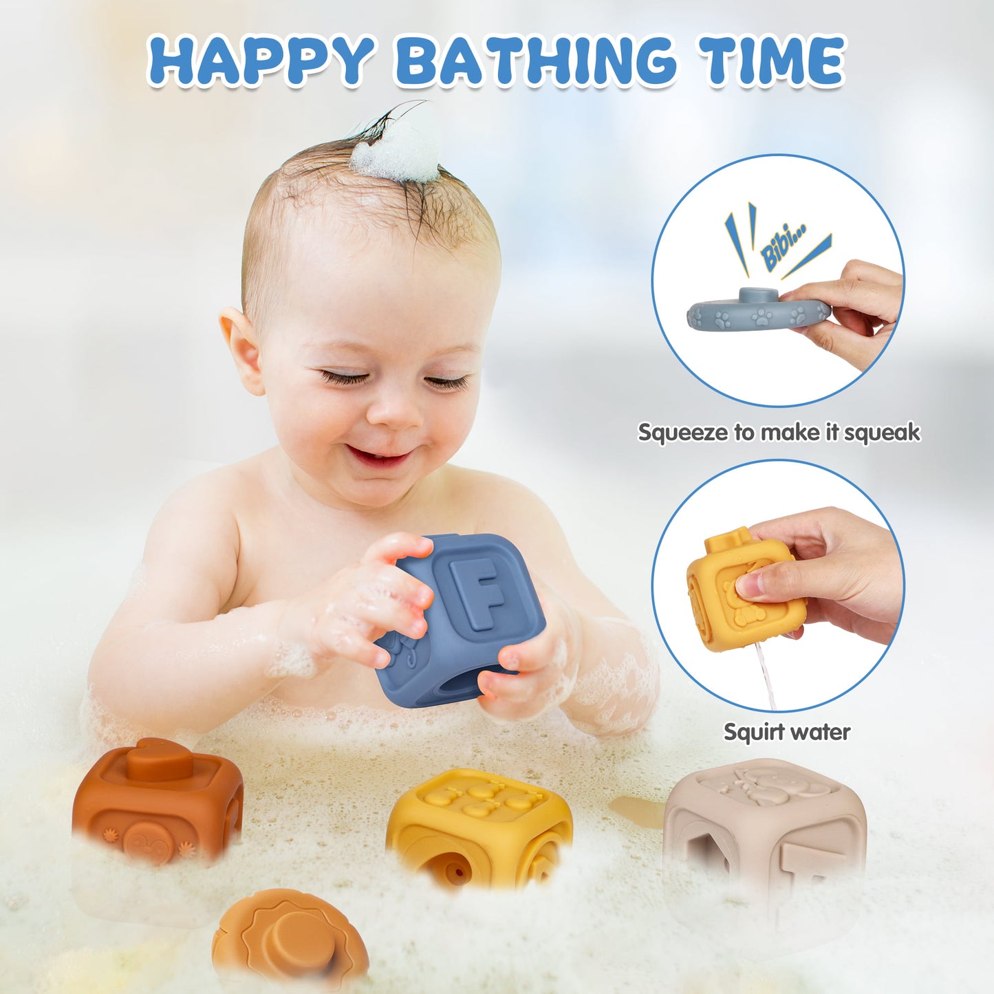 Baby Stacking Blocks for Toddlers, Sensory Soft Stacking Teething Rings, Educational Learning Montessori Toys & Bath Toys for Preschooler 6 Months up, Birthday Gift for Babies