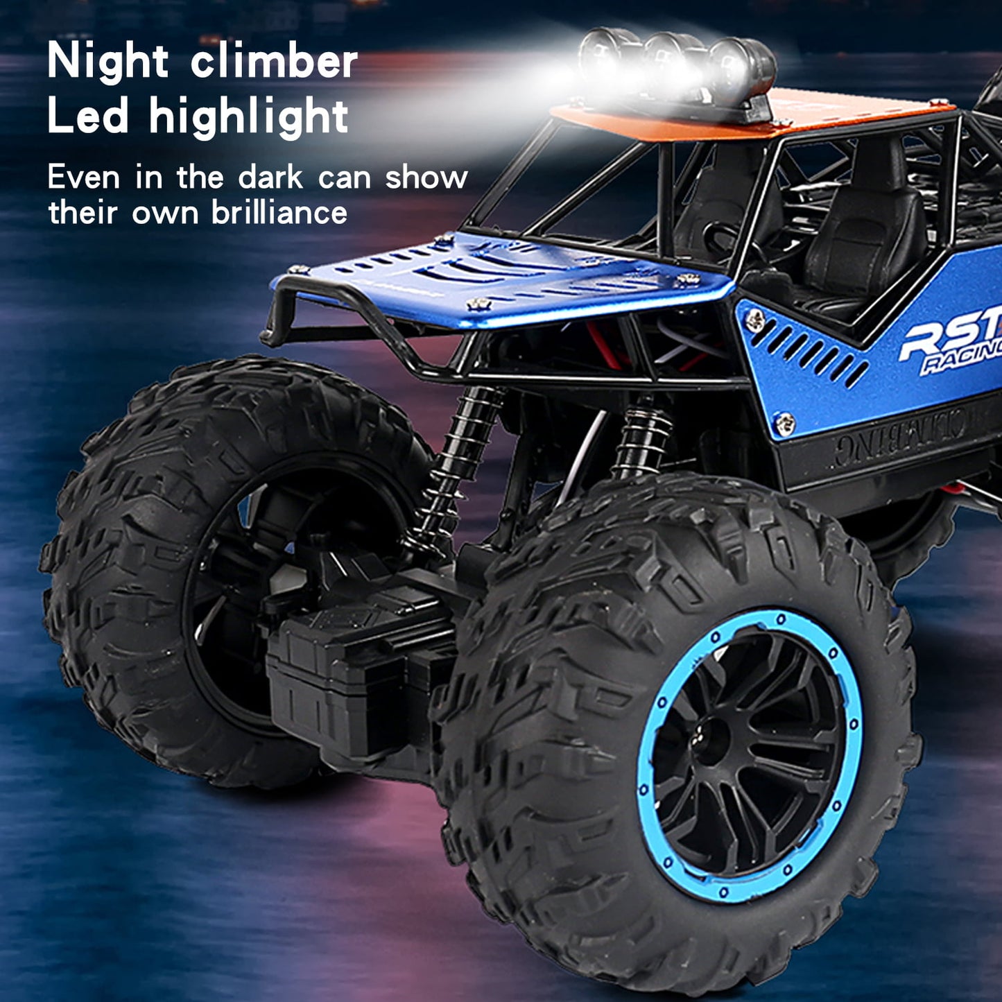Blue Remote Control Cars 1:18, All Terrain Metal Shell 4X4 Off-Road Vehicle Monster Truck, High Speed 2.4 GHz RC Car Christmas Gift for Kids 6+ & Adults