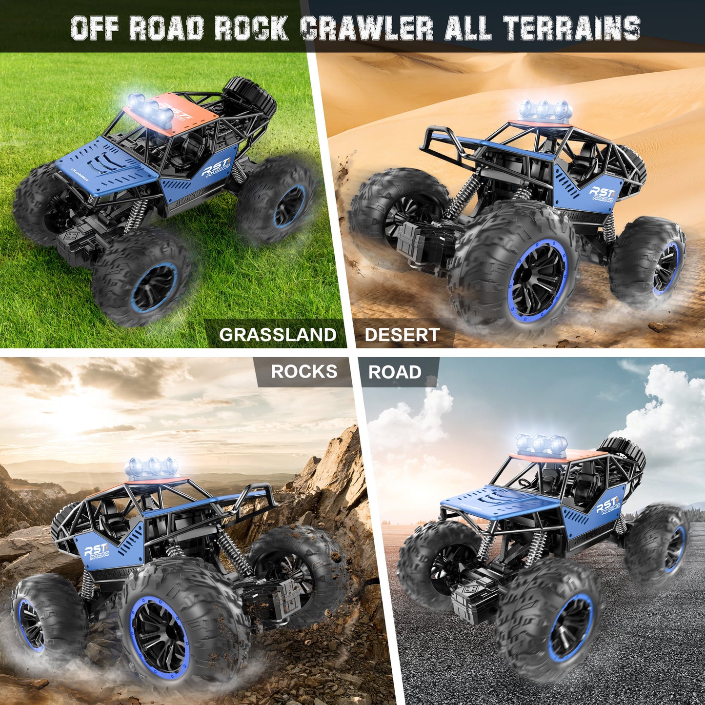 Blue Remote Control Cars 1:18, All Terrain Metal Shell 4X4 Off-Road Vehicle Monster Truck, High Speed 2.4 GHz RC Car Christmas Gift for Kids 6+ & Adults