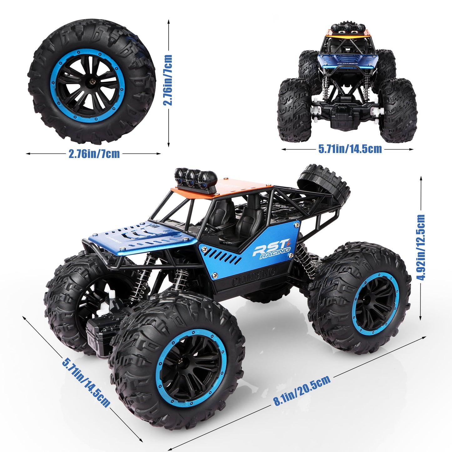 Blue Remote Control Cars 1:18, All Terrain Metal Shell 4X4 Off-Road Vehicle Monster Truck, High Speed 2.4 GHz RC Car Christmas Gift for Kids 6+ & Adults