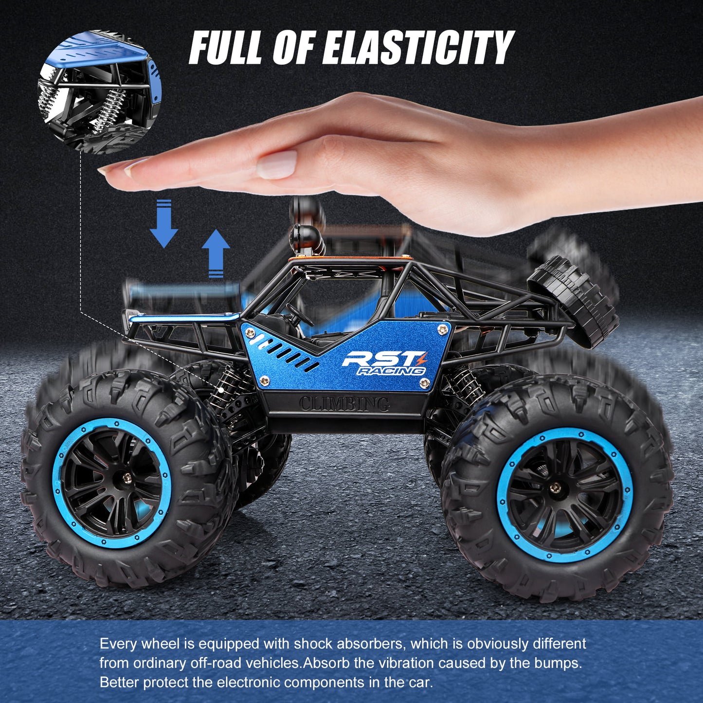 Blue Remote Control Cars 1:18, All Terrain Metal Shell 4X4 Off-Road Vehicle Monster Truck, High Speed 2.4 GHz RC Car Christmas Gift for Kids 6+ & Adults