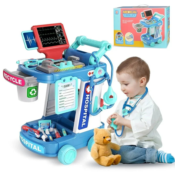 Doctor Trolley Cart for Kids 3+, Doctor Pretend Playset with Stethoscope for Toddlers, Role Play Christmas Gift Toys for Boys Girls 3 4 5 6(Blue)