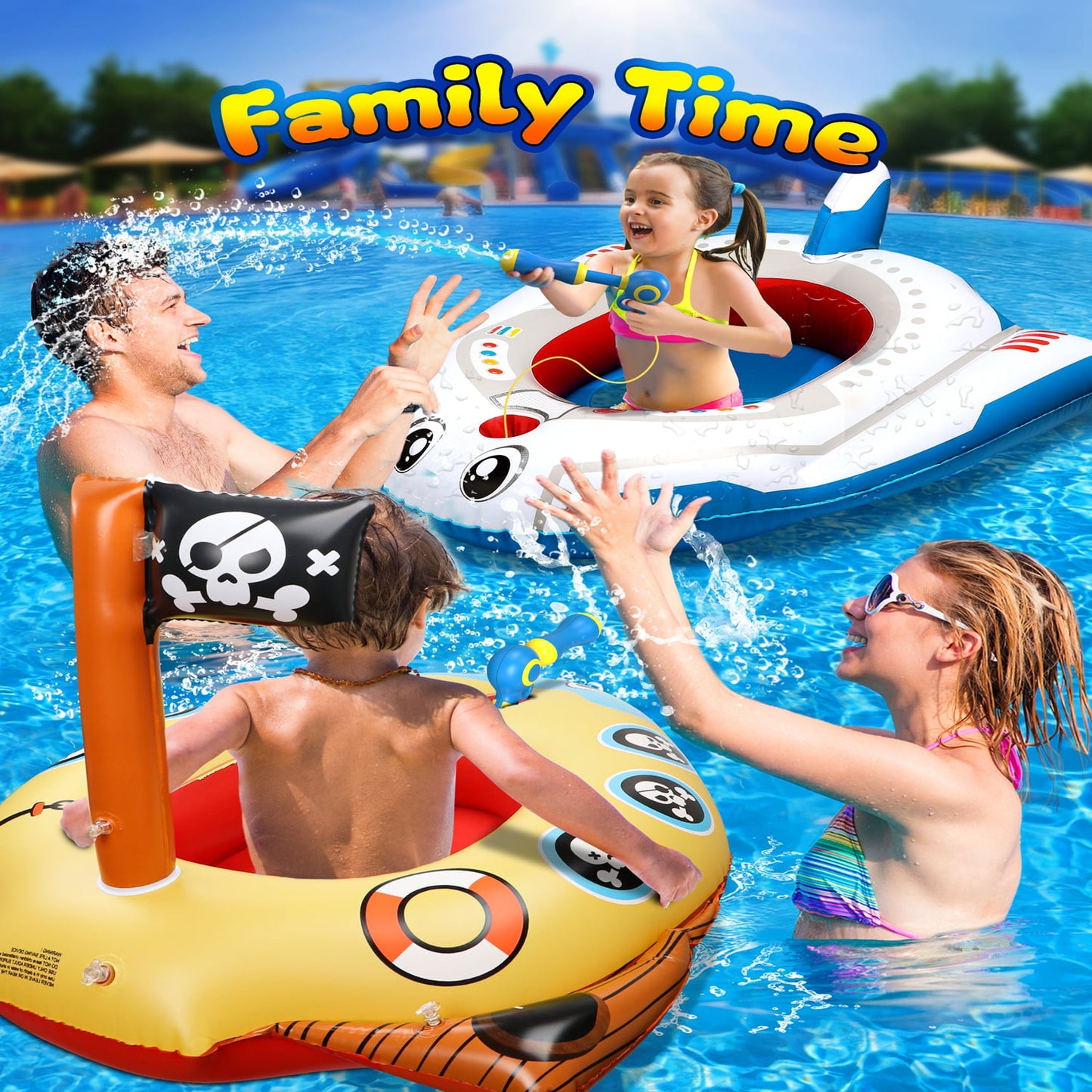 nflatable Kids Pool Float with Water Gun,Pirate Boat&Airplane Swimming Pool Toys for 3-8 Year Old Boys Girls(2Packs)