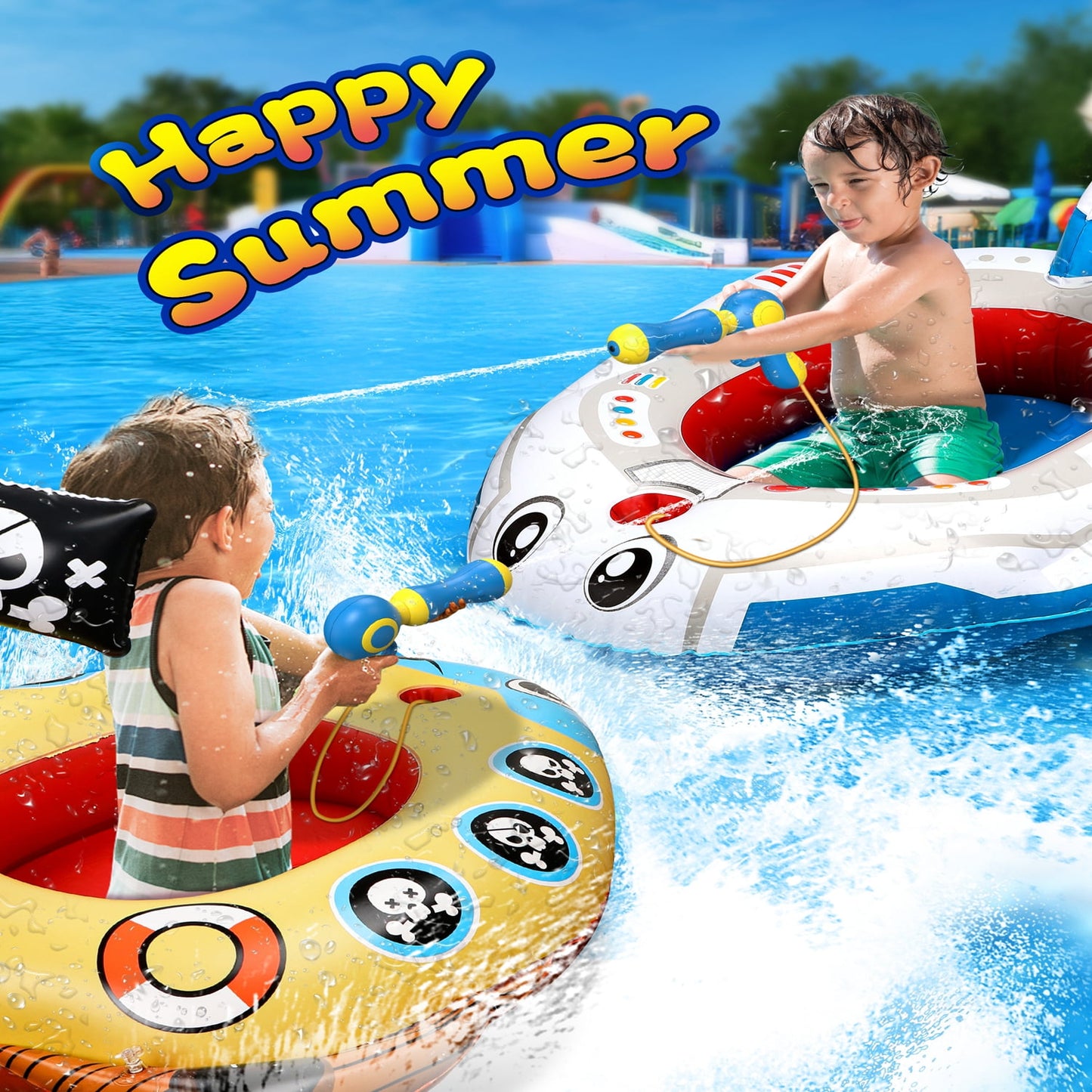 nflatable Kids Pool Float with Water Gun,Pirate Boat&Airplane Swimming Pool Toys for 3-8 Year Old Boys Girls(2Packs)