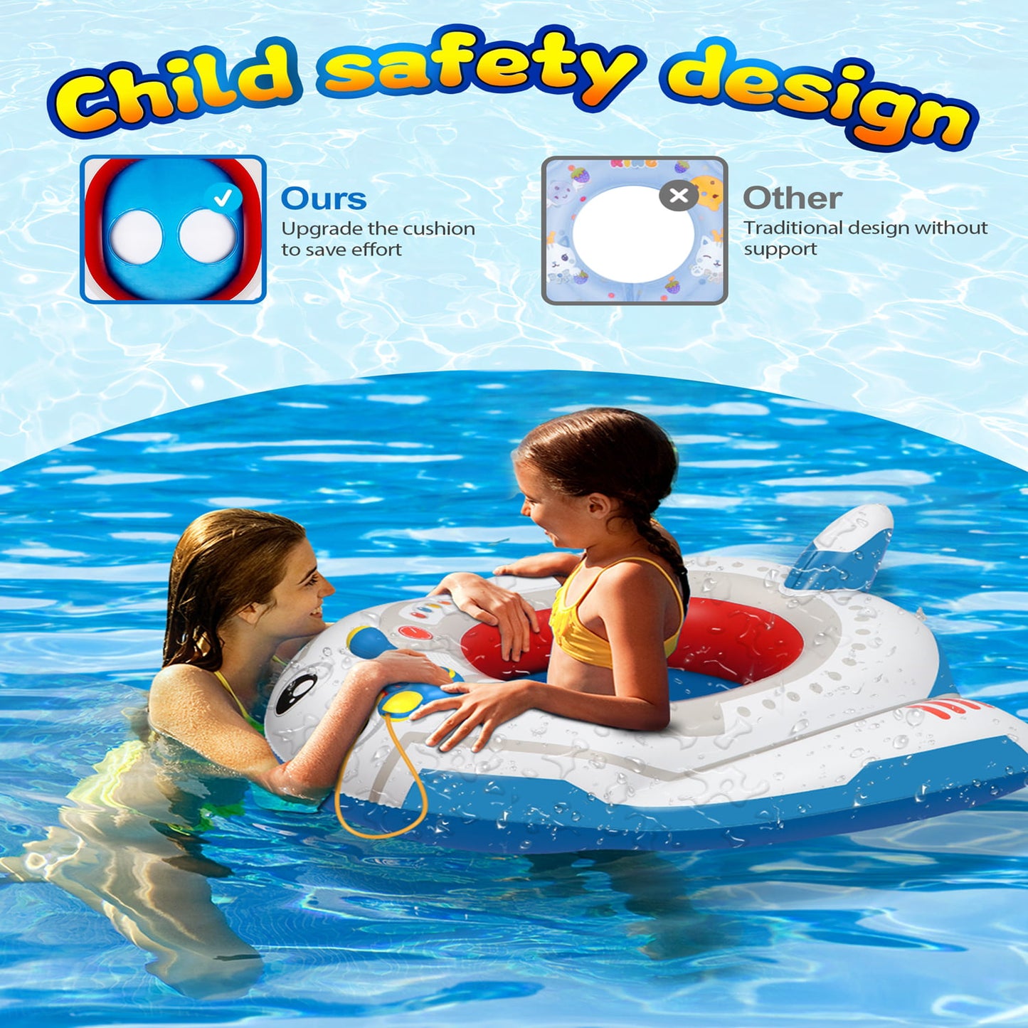 nflatable Kids Pool Float with Water Gun,Pirate Boat&Airplane Swimming Pool Toys for 3-8 Year Old Boys Girls(2Packs)