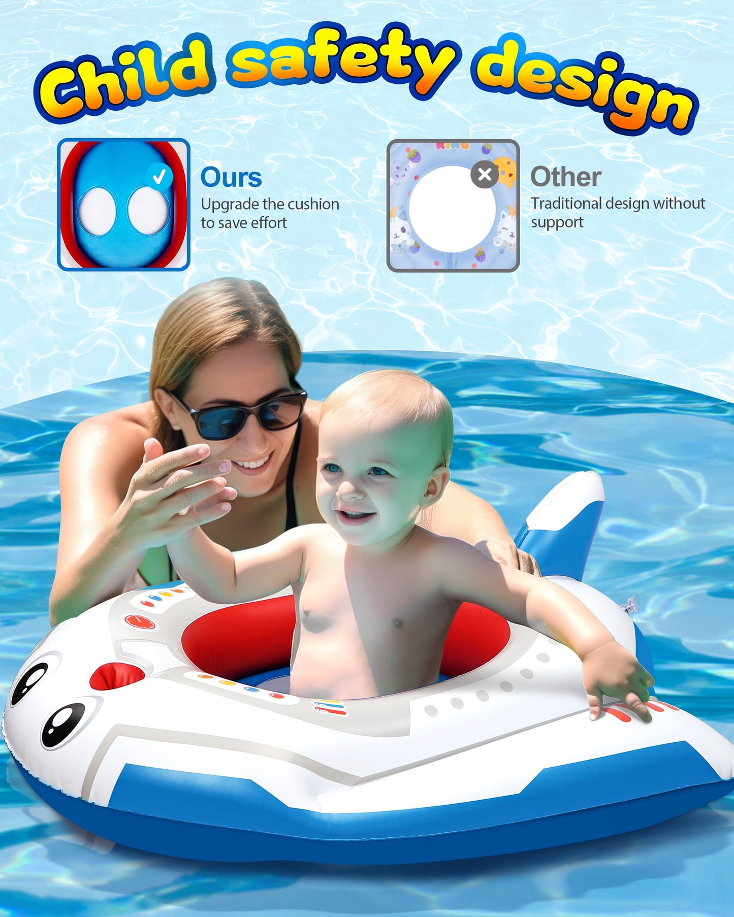 Inflatable Swimming Pool Floats for Kids with Squirt Gun, Ride-on Space Boat, Summer Toys Water Floaties for Toddler Age 3-12