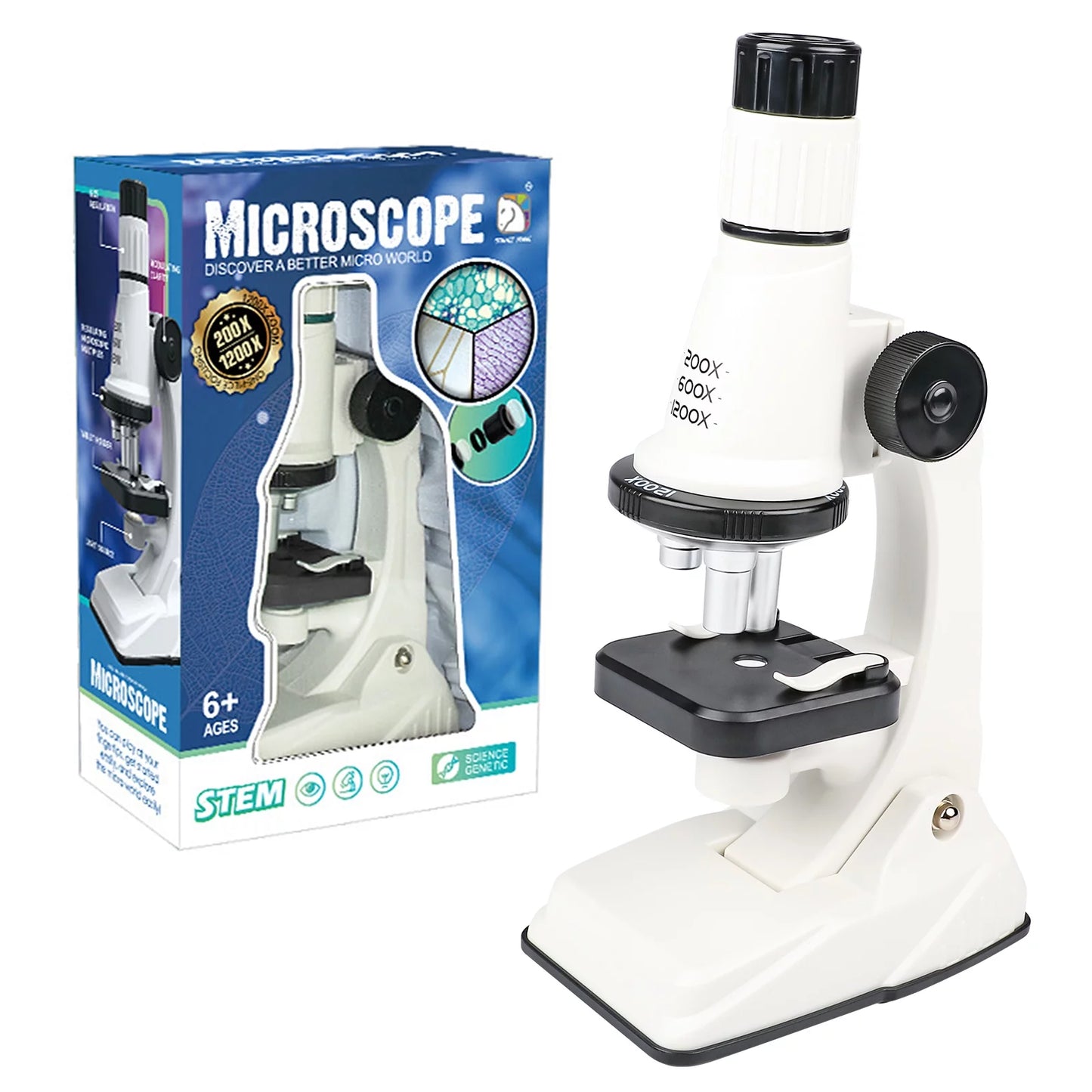 Microscope for Kids, Science Kits for Kids Beginner STEM Microscope Kit with LED 200X 600X and 1200X Magnification, Educational Toy Birthday Gift fot Kids Age 5-7 8-12