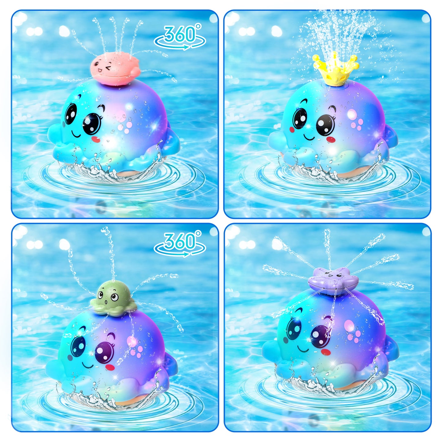 Octopus Baby Bath Toy for Kids, 4 Water Spray Modes Light-up Flashing Bathtub Toys for Toddler Boys Girls, Floatable Toys for Bathtub Swimming Pool
