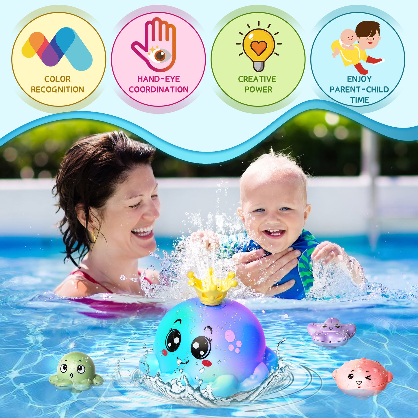 Octopus Baby Bath Toy for Kids, 4 Water Spray Modes Light-up Flashing Bathtub Toys for Toddler Boys Girls, Floatable Toys for Bathtub Swimming Pool
