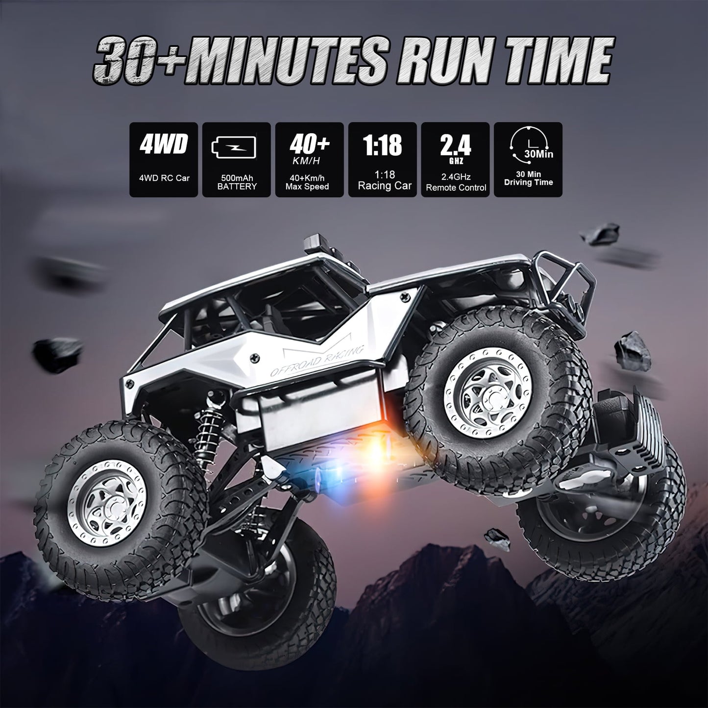 RC Cars-1:18 Scale Remote Control Car, 40+km/h 4WD Rock Crawler Truck Gift for Boys Kids and Adults