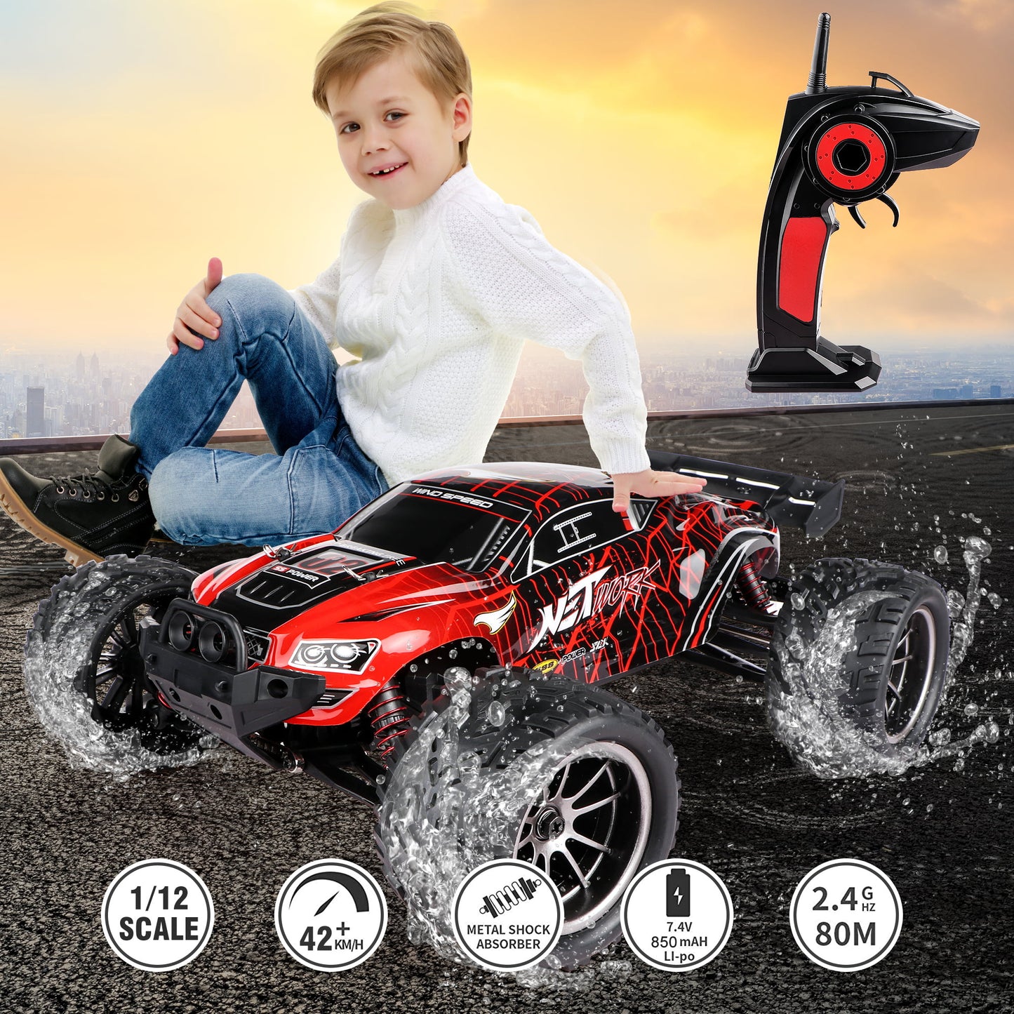 RC Cars Large Remote Control Car 1/12 Scale High Speed Waterproof RC Car for Adults Boys