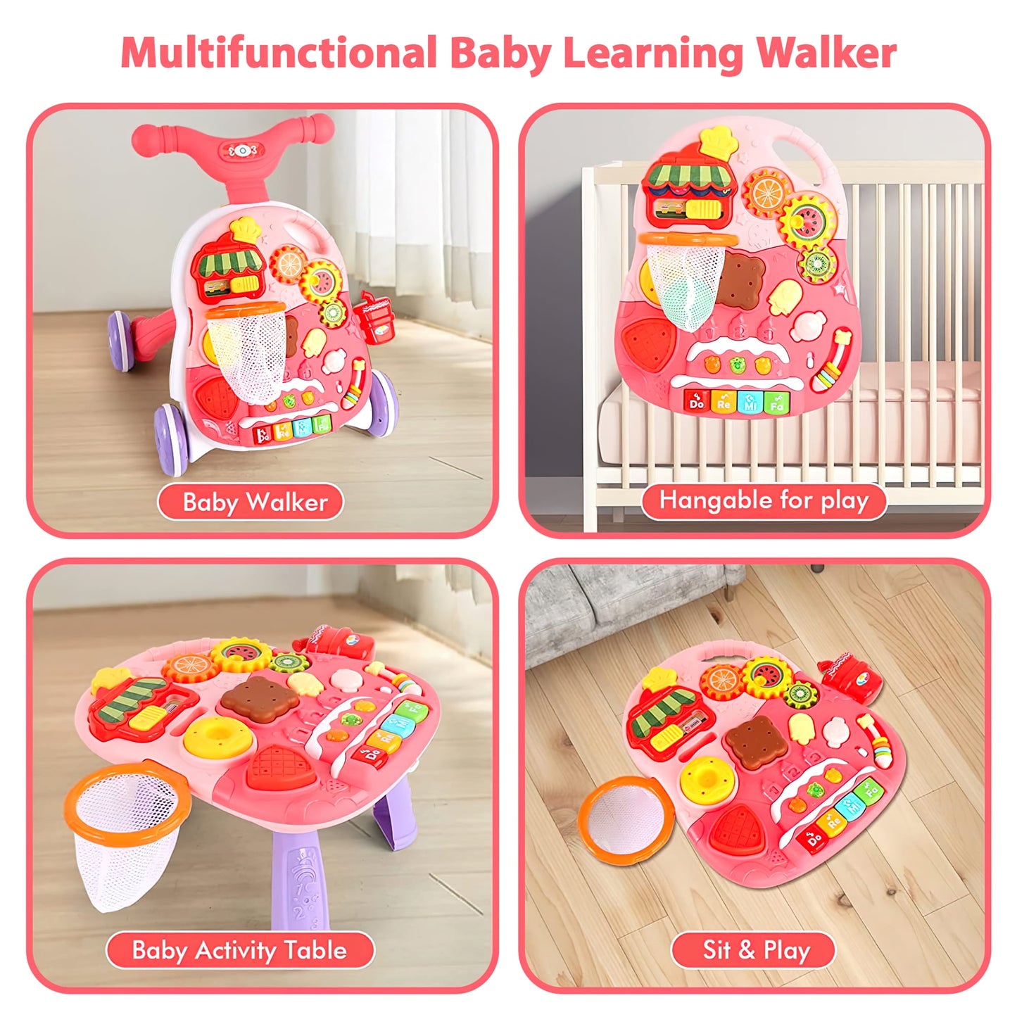 Sit-to-Stand Learning Walker,2 in 1 Baby Walker and Activity Center Baby Music Learning Toy Gift for Infant Boys Girls