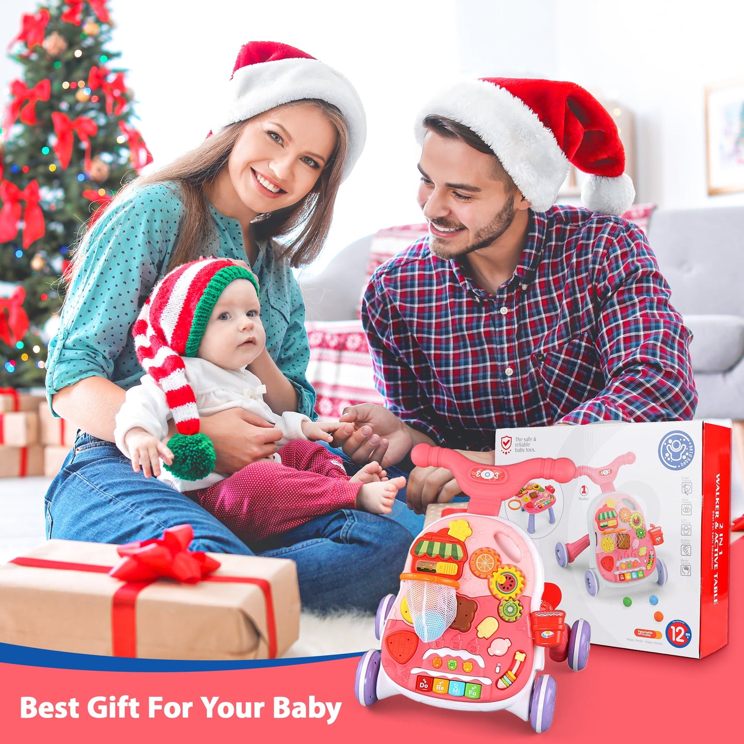 Sit-to-Stand Learning Walker,2 in 1 Baby Walker and Activity Center Baby Music Learning Toy Gift for Infant Boys Girls