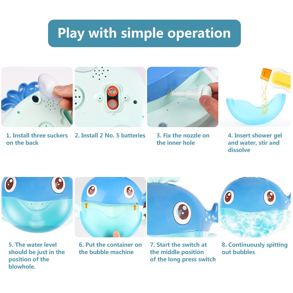 Whale Bubble Bath Toy for Kids, Blue Bubble Maker for Bathtub toys, Musical Foam Blower Bubbling Machine for Baby Boys Girls 18 Months Up