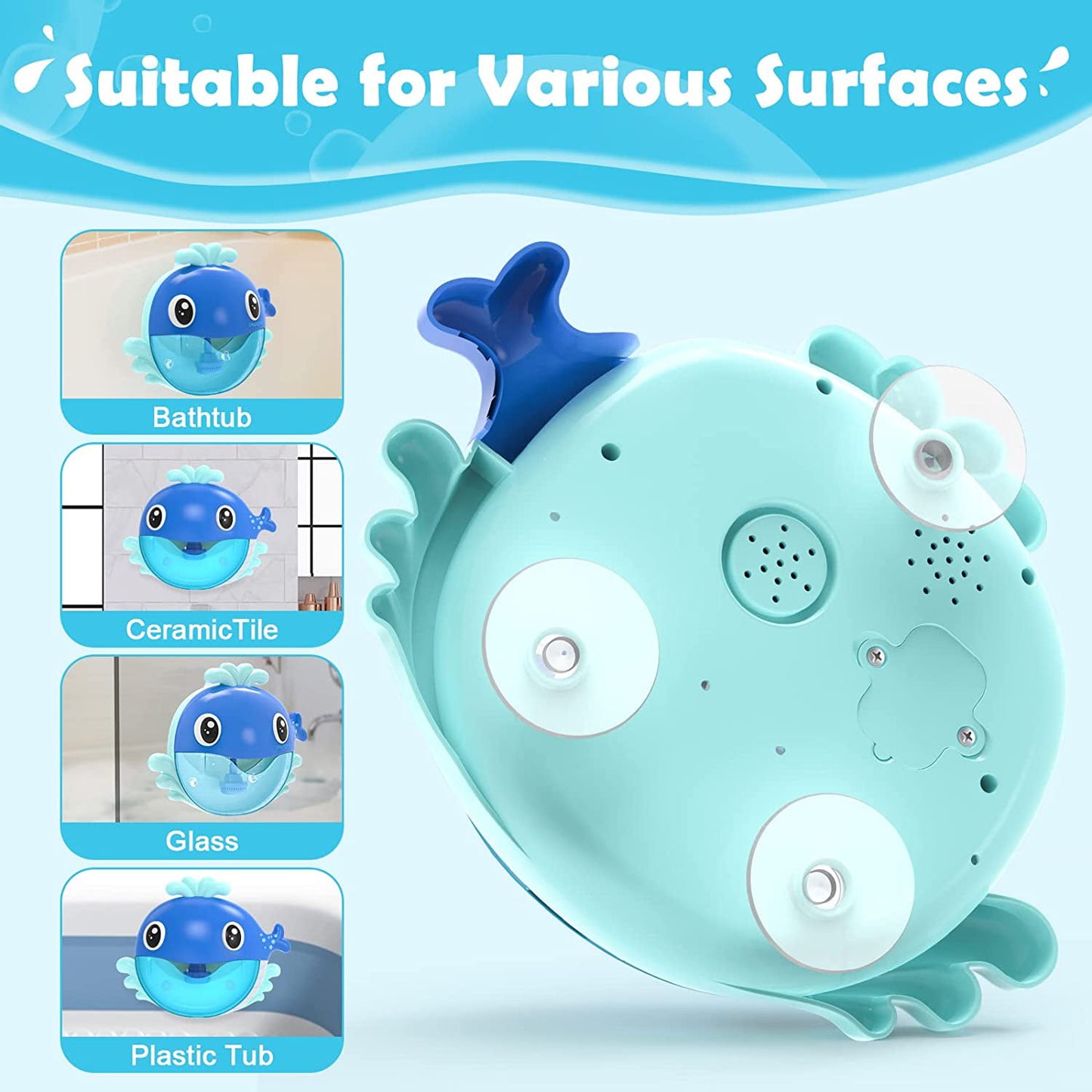 Whale Bubble Bath Toy for Kids, Blue Bubble Maker for Bathtub toys, Musical Foam Blower Bubbling Machine for Baby Boys Girls 18 Months Up