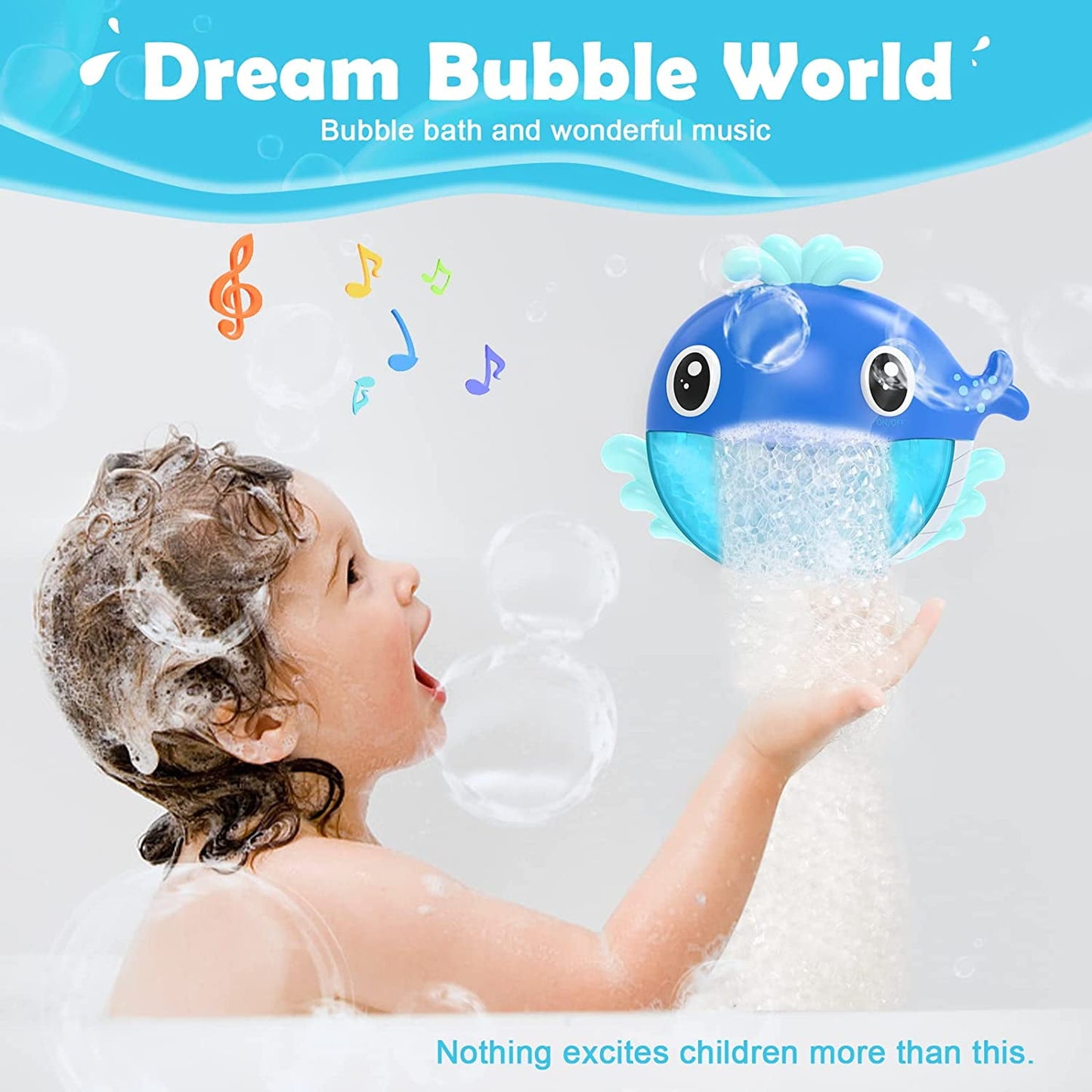 Whale Bubble Bath Toy for Kids, Blue Bubble Maker for Bathtub toys, Musical Foam Blower Bubbling Machine for Baby Boys Girls 18 Months Up