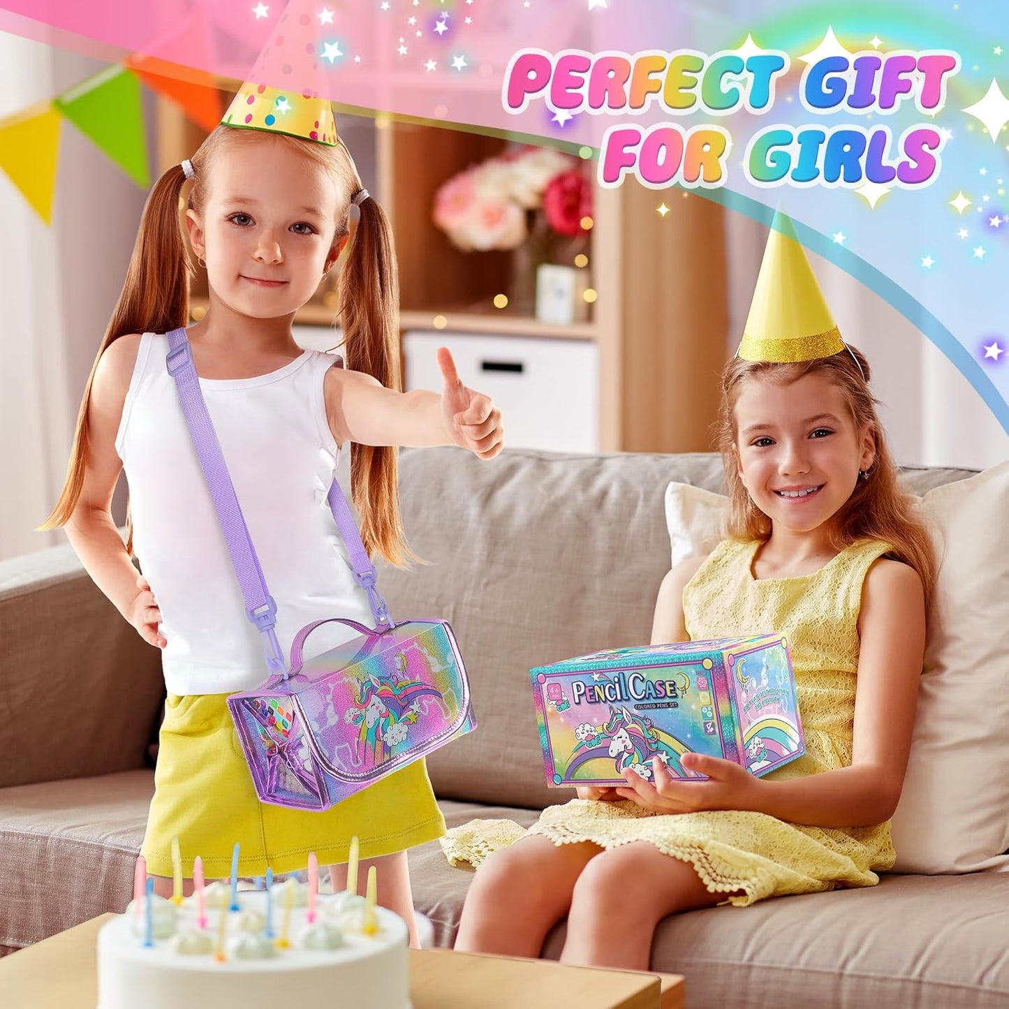 Hot Bee Unicorn Gifts for 4-7 Year Old Girl, Colouring Pens, Arts and Crafts Kits for Kids, Toys for 4-8 Year Old Girls, Unicorn Pencil Case for Girls