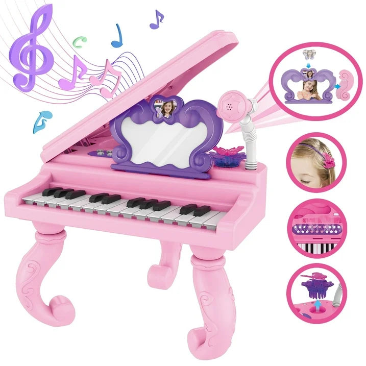 Piano Keyboard Toy for Girls - 24 Keys Toddler Piano Music Toy Instruments with Microphone, Pink Piano Toys for 1 2 3 Years Old Girls Birthday Xmas Gift