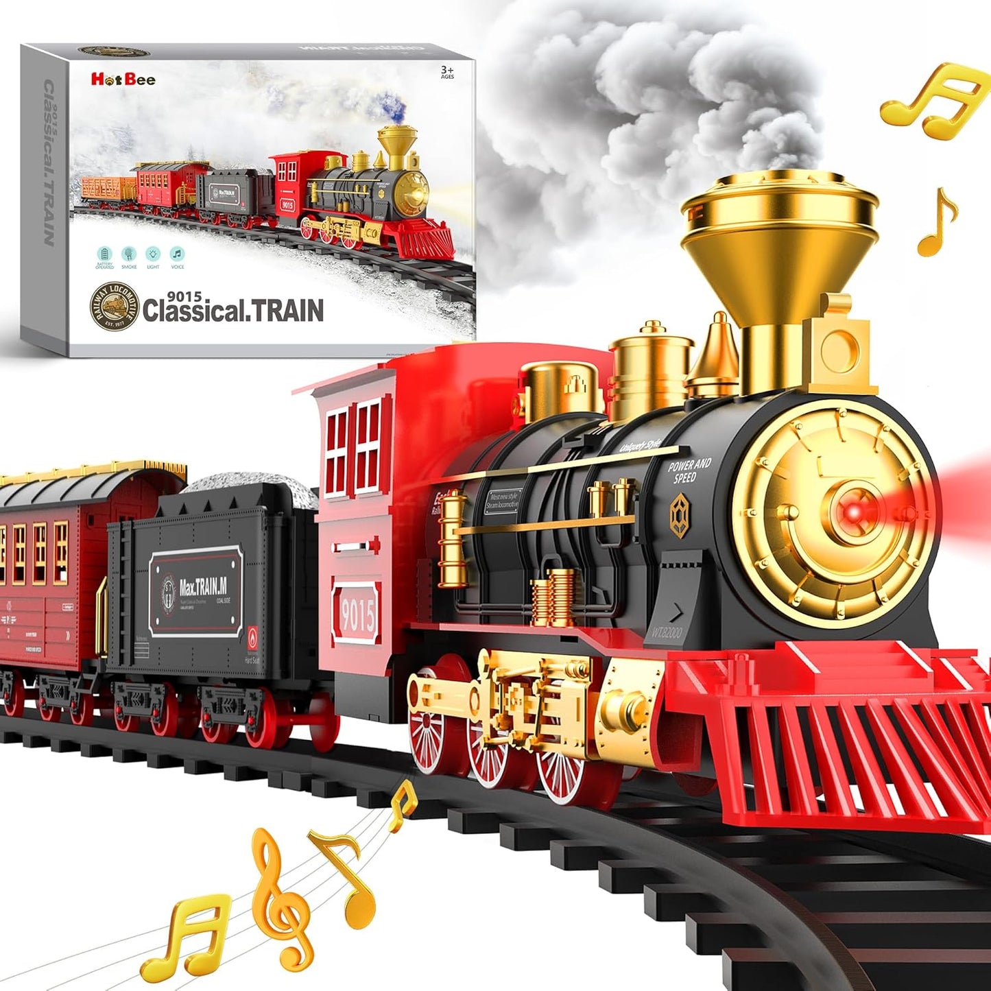 Train Set for Kids,with Steam Locomotive Engine, Cargo Car and Long Track for Toddlers, Train Toys with Steam, Light and Sounds, Christmas Gift for Kids, Boys & Girls 3-12 Years