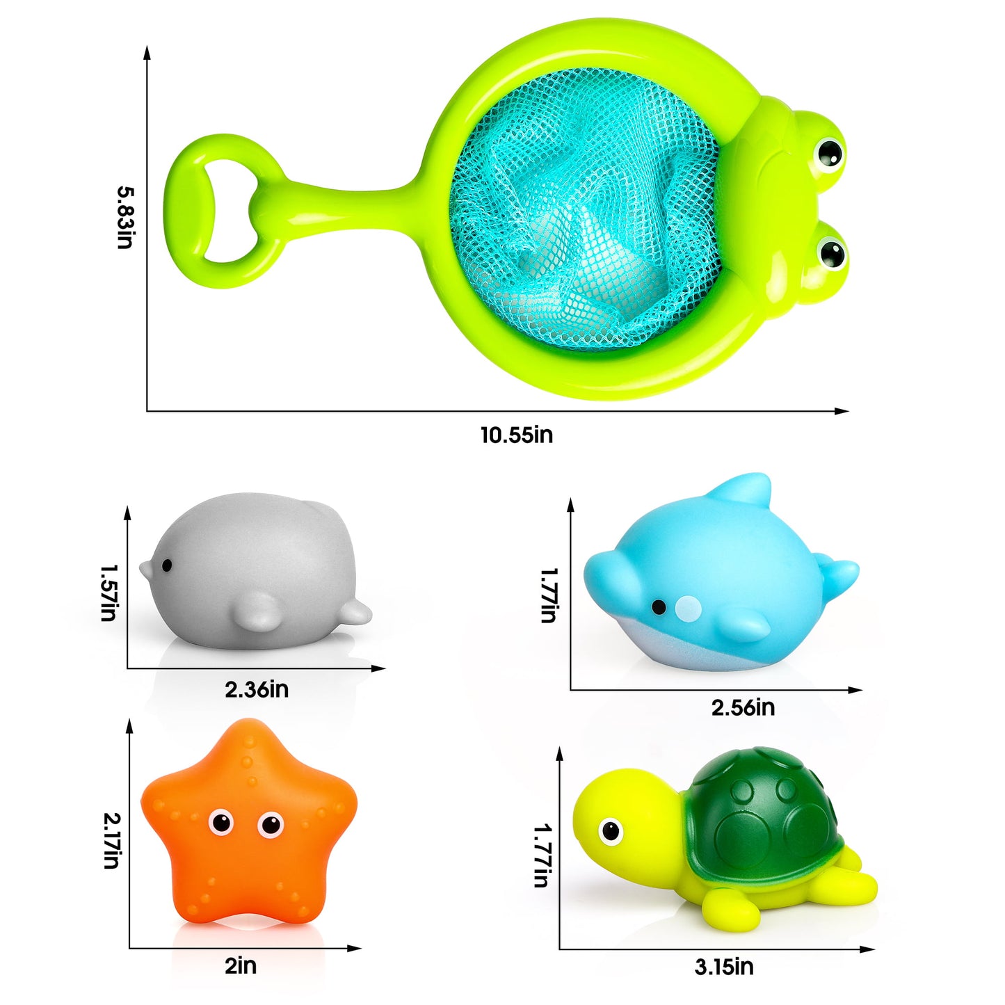 Bath Toys,4 Pcs Light Up Floating Rubber Animal Toys Set with Fishing net, Bathtub Tub Toy for Toddlers Baby Kids Infant Girls Boys
