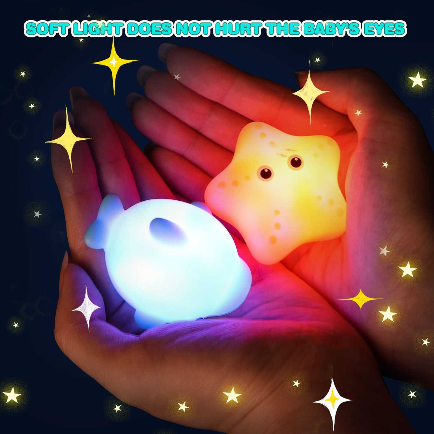 Bath Toys,4 Pcs Light Up Floating Rubber Animal Toys Set with Fishing net, Bathtub Tub Toy for Toddlers Baby Kids Infant Girls Boys