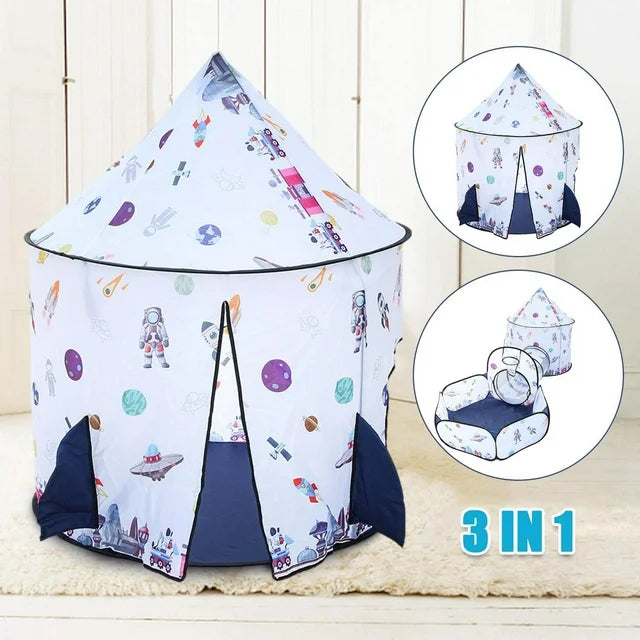 Kids Tent - Foldable Astronaut Space Themed Indoor & Outdoor Play Tent Set, Birthday Christmas Gift for Boys Ages 3 4 5 7 8.