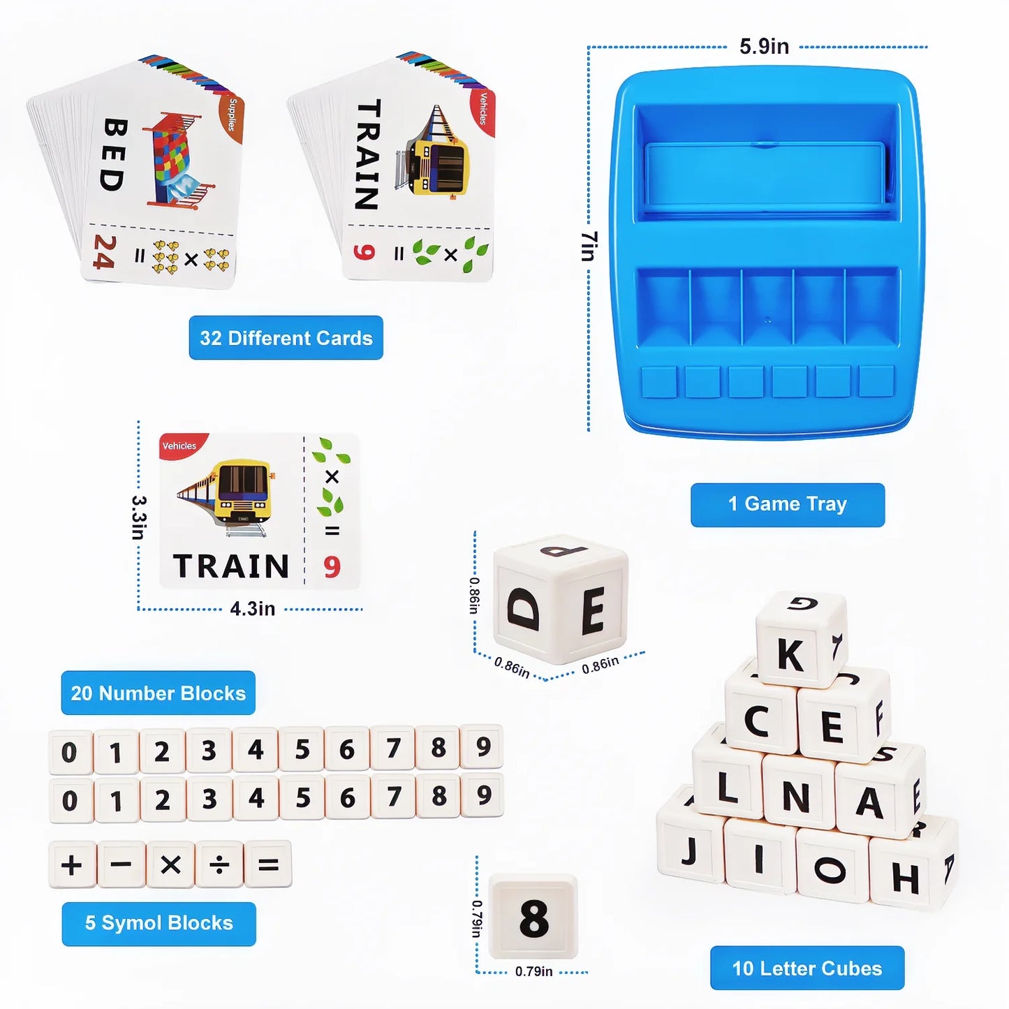 Matching Letter Learning Games for Kids, 20 Number & 5 Symbol Blocks, 32 Words Preschool Educational Spelling Toys for Toddler Ages 3+, Christmas Gift for Toddlers 1 2 3 4 5