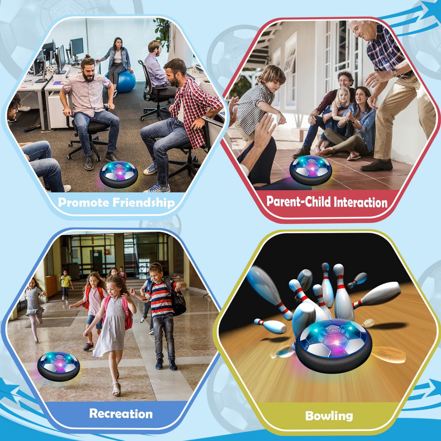 Hover Soccer Ball Toys, Rechargeable Hover Ball w/ Led Lights Indoor/Outdoor Games for Kids Ages 3 4 5 6 7 8-12