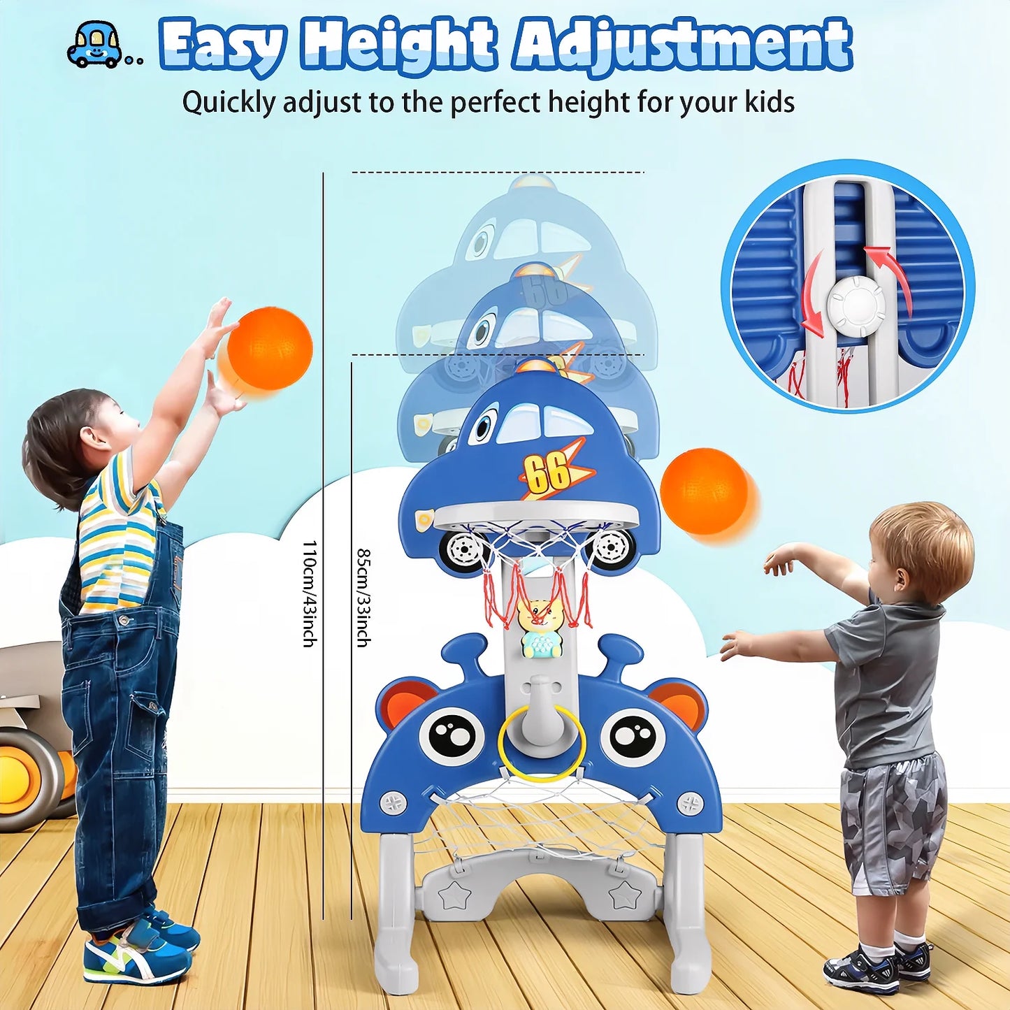5 in 1 Sports Activity Center for Toddlers, Adjustable Height Basketball Hoop, Toy Golf, Soccer Game&Ring Toss, Indoor/Outdoor Christmas Birthday Gifts for Boys&Girls Aged 3-6