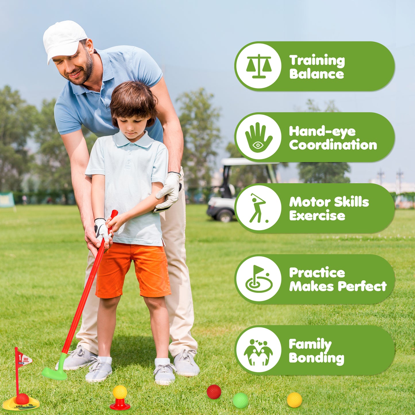 Toddler Toy Golf Sets with 8 Balls, 4 Golf Sticks, 2 Practice Holes - Outdoor Indoor Activity Promotes Physical&Mental Development - Ideal Christmas Gifts Toys for 2-6 Year Old Boys Girls