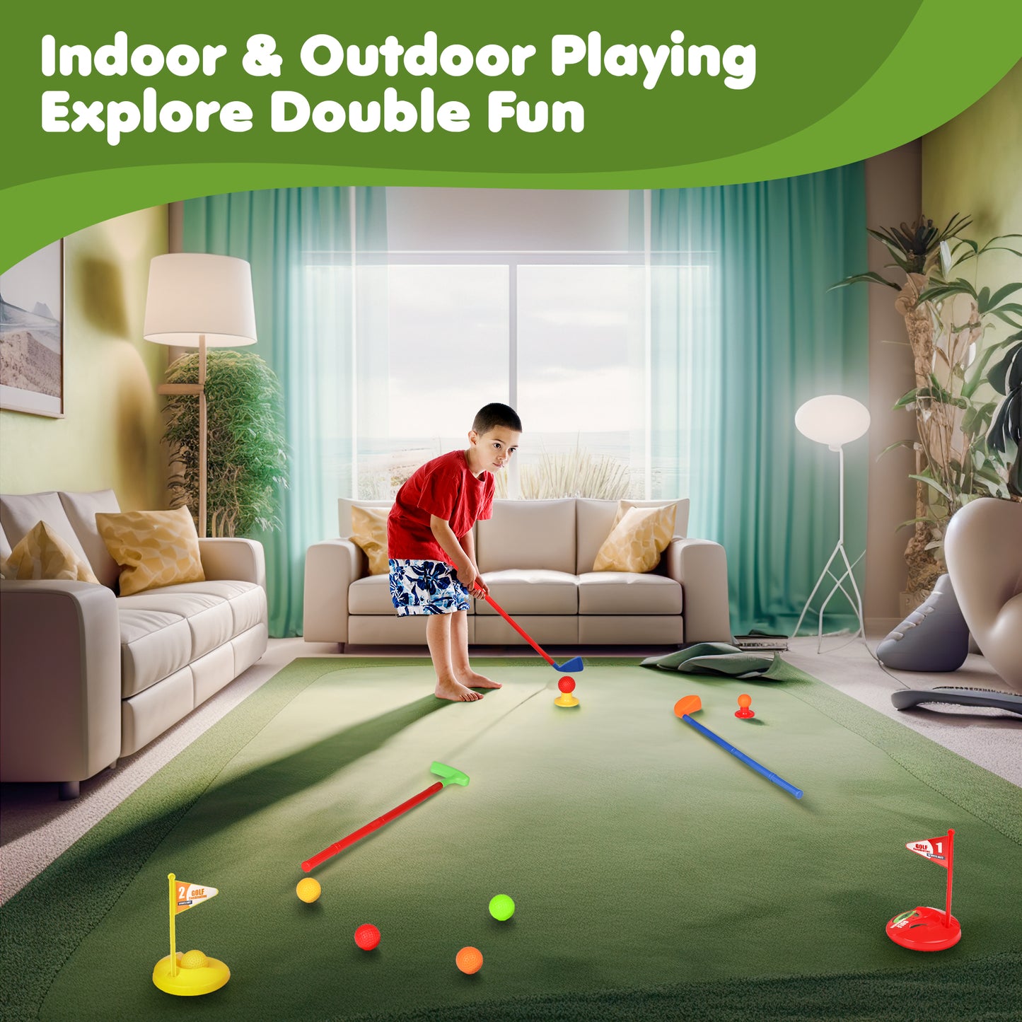 Toddler Toy Golf Sets with 8 Balls, 4 Golf Sticks, 2 Practice Holes - Outdoor Indoor Activity Promotes Physical&Mental Development - Ideal Christmas Gifts Toys for 2-6 Year Old Boys Girls
