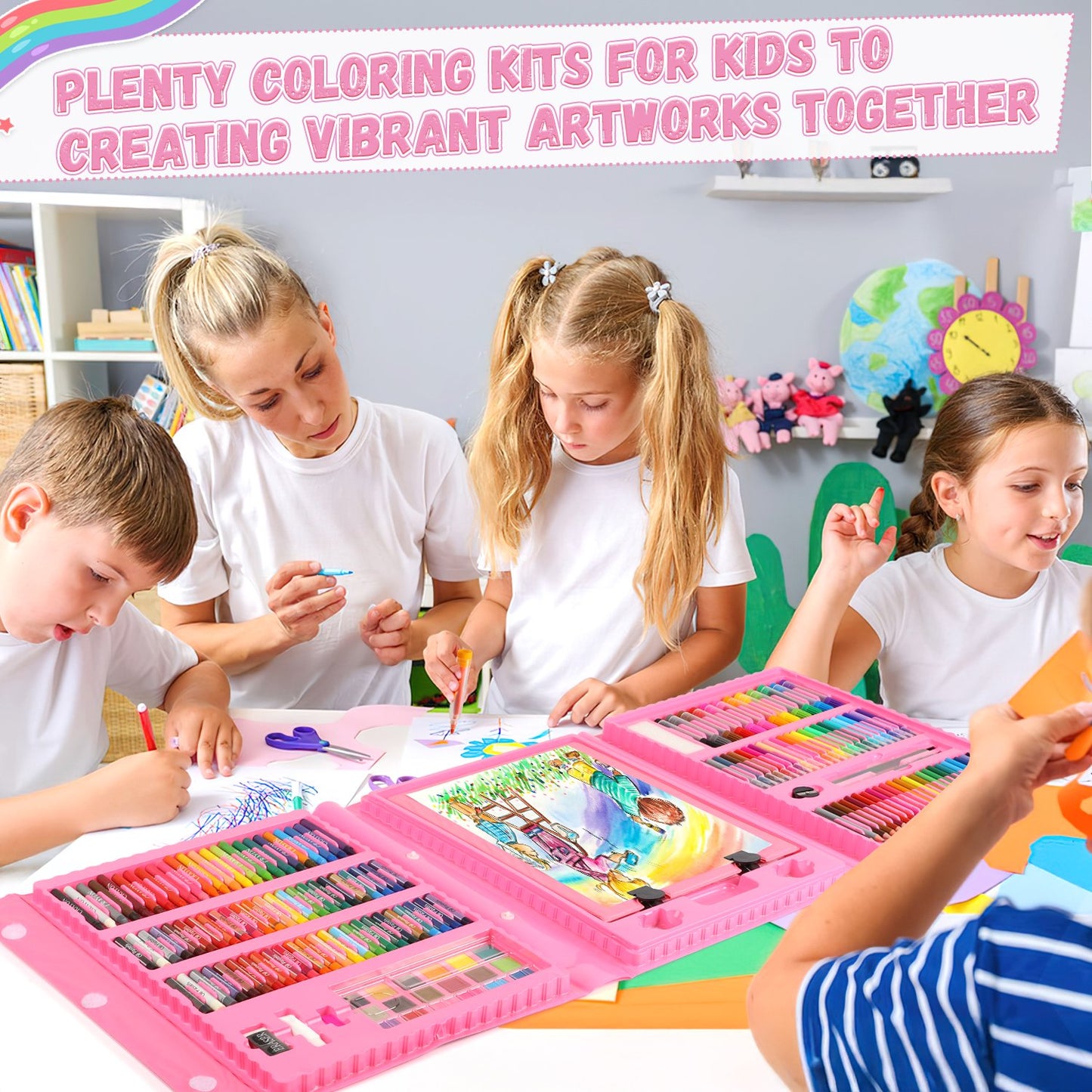 208 PCS Unicorn Art Set for Kids, Double-Sided Drawing Board with Crayons, Paints, Colored Pencils, Perfect Birthday & Christmas Art Unicorn Gift for Boys Girls 3-6 7-11 12+