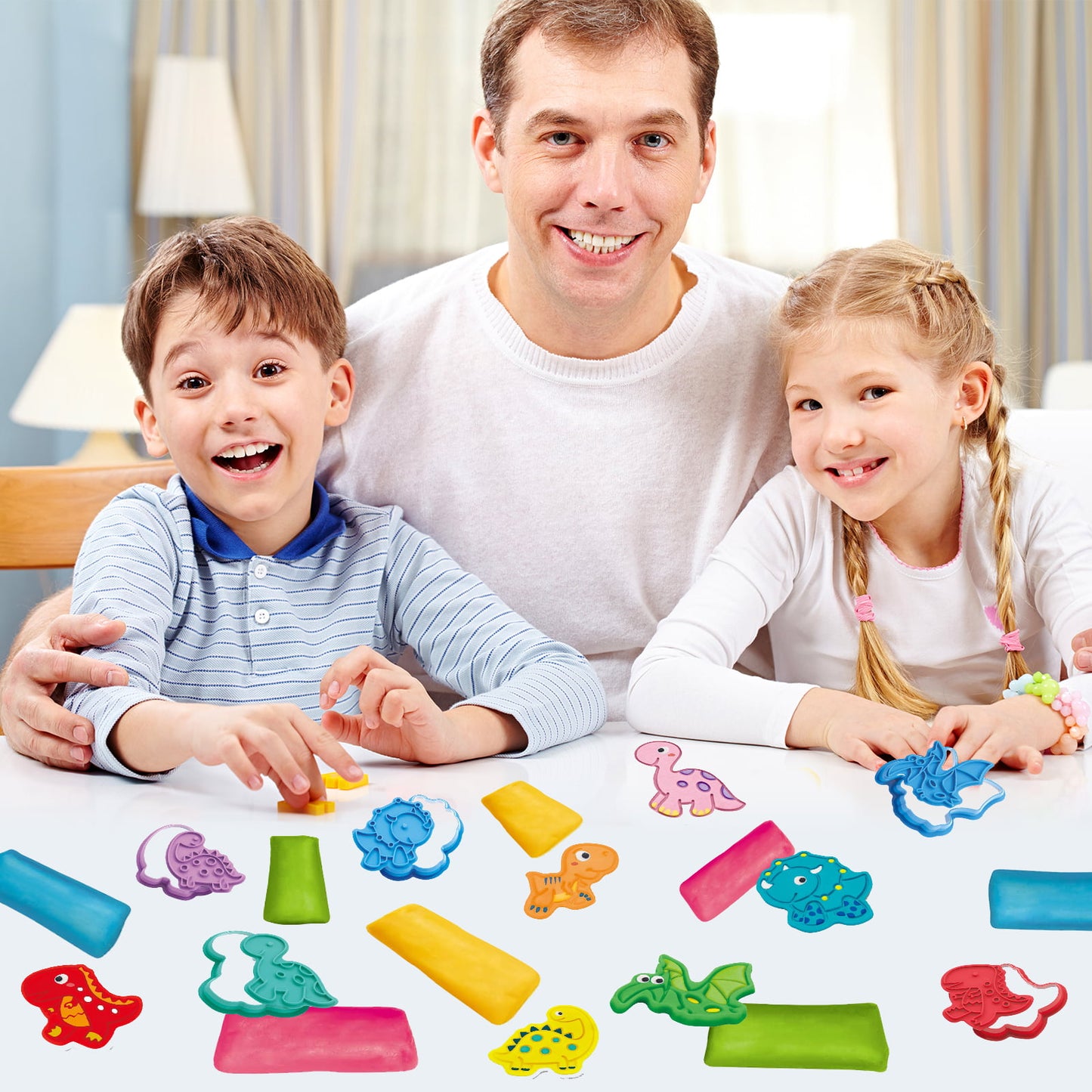 Color Play Dough Dinosaur World Creation Education Toys w/ Animals Pretend Playdough Sets for Kids