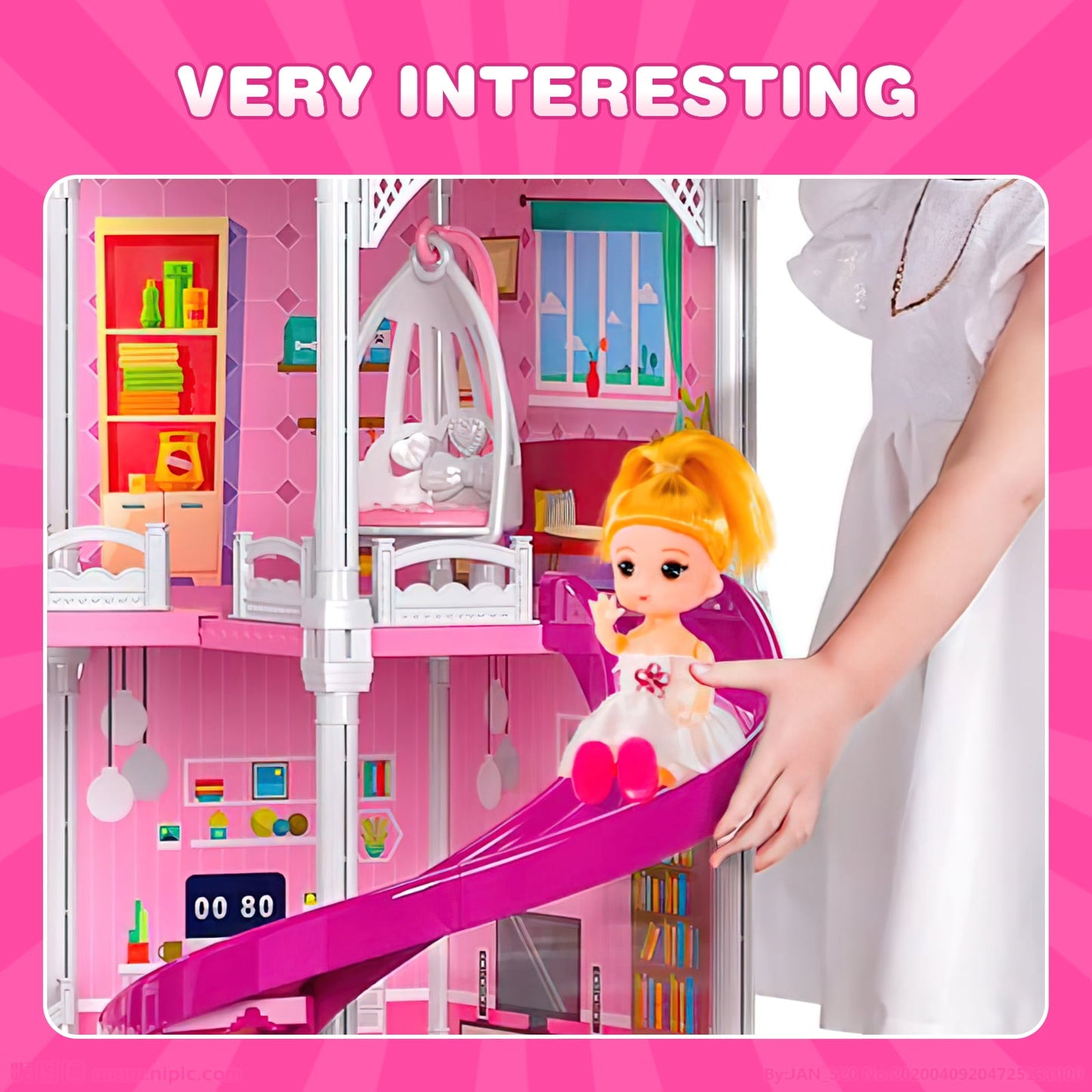 Dollhouse for Girls,4-Story 12 Rooms Playhouse with 2 Dolls Toy Figures,Pretend Dreamhouse with Accessories,Gift Toy for Kids Ages 3 4 5 6