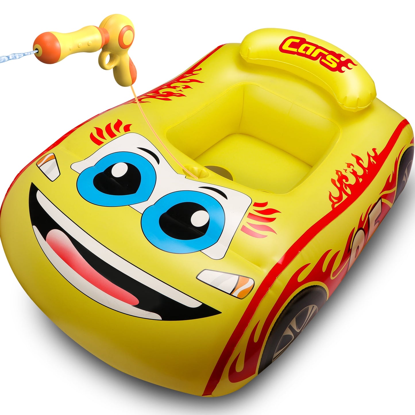 Inflatable Swimming Pool Float, Cute Car Boat Floats with Steering Wheel, Summer Outdoor Toys for Toddler Boys Girls Kids 1-3