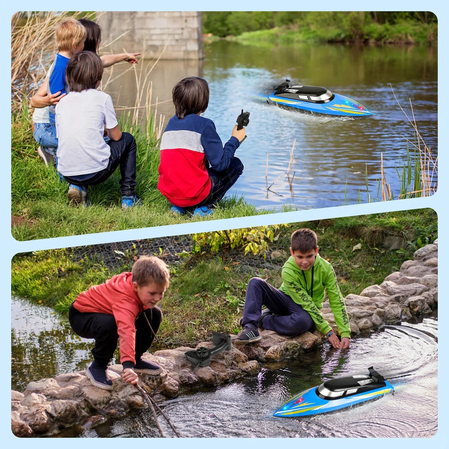 RC Boat for Adults & Kids, Fast Remote Control Boat with Led Lights for Pools and Lakes, 2.4Ghz High Speed RC Boat with Rechargeable Battery, Racing Boat for Kids Gifts for Boys Girls Aged 5+