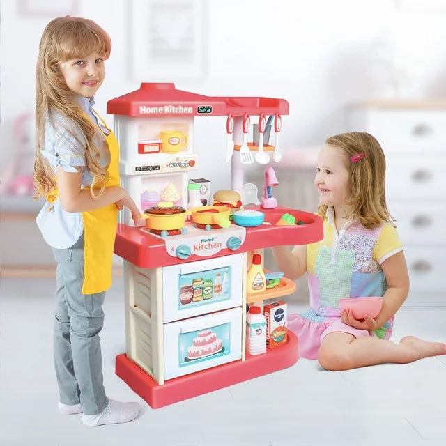 Kitchen Playset for Girls, Play Kitchen Toys with Realistic Spray Lights&Sounds, Simulation Play Sink, Pretend Play Food for Toddler, Perfect Christmas Gift for Girls 2 3 4 5 6