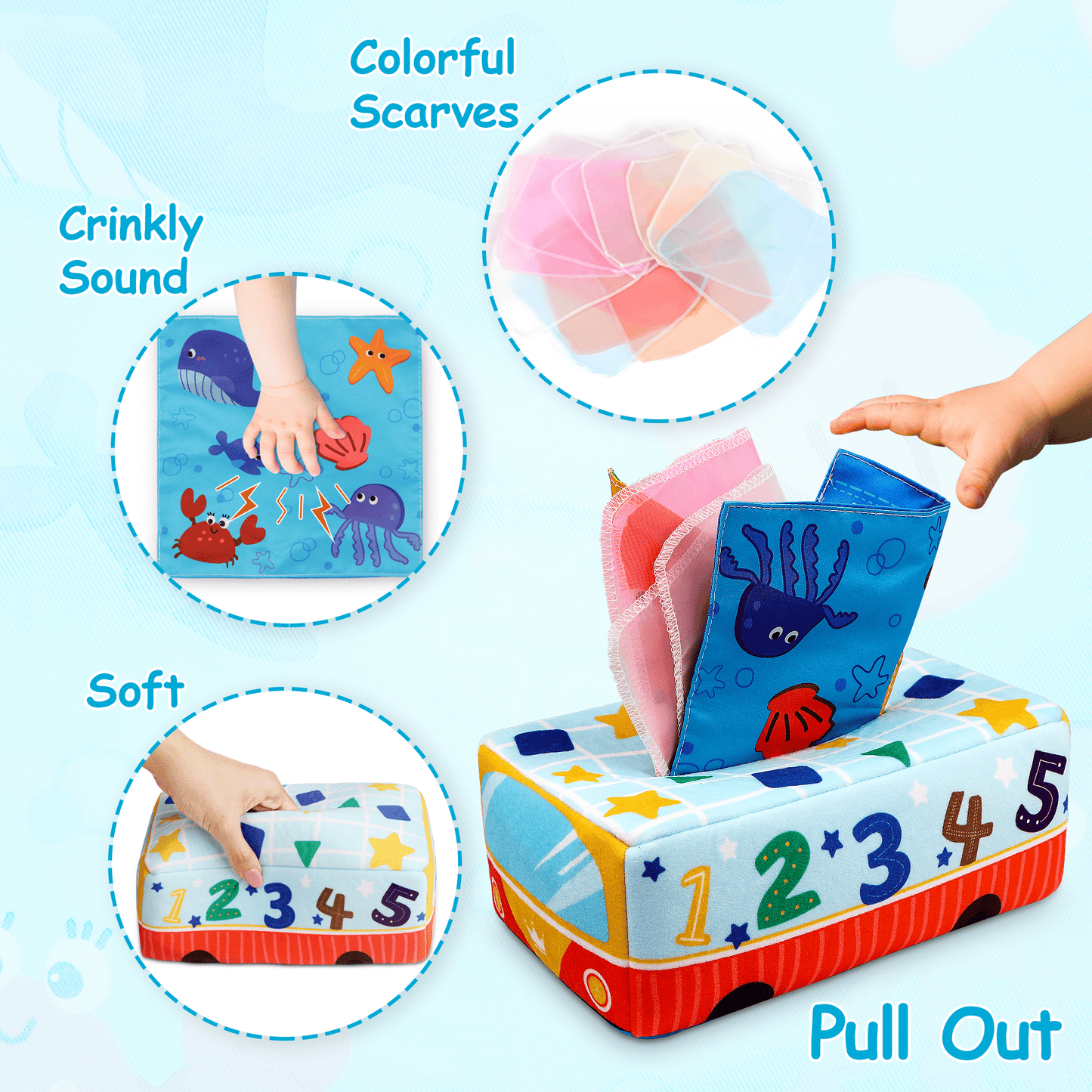 Baby Tissue Box Toy for Toddlers, Early Educational Learning Toys, Christmas Gift Montessori STEM Toys for Kids Boys Girls Aged 6 Months +