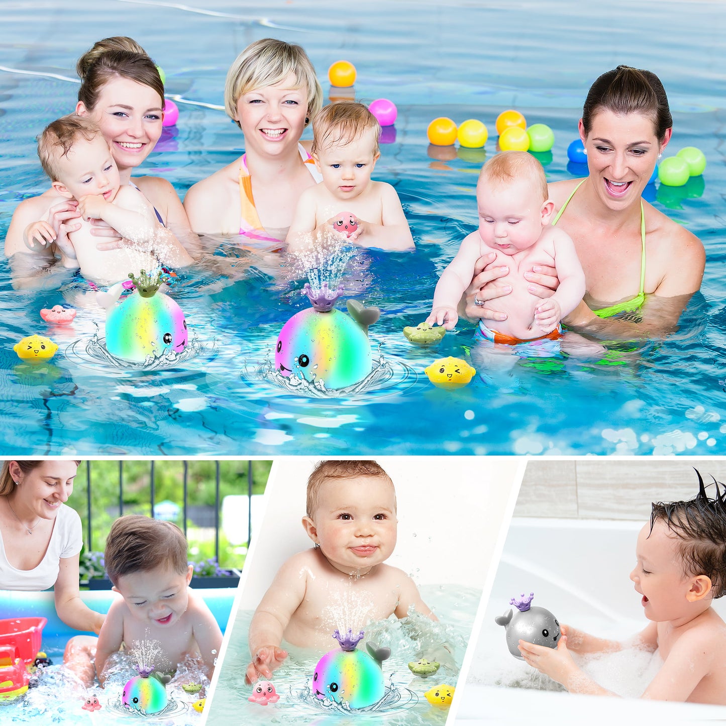 Whale Bath Toys for Kids, 4 Water Spraying Modes Summer Swimming Pool Toys, Light up Sprinkler Bathtub Toys Christmas Birthday Gift for Baby Boys Girls-Gray