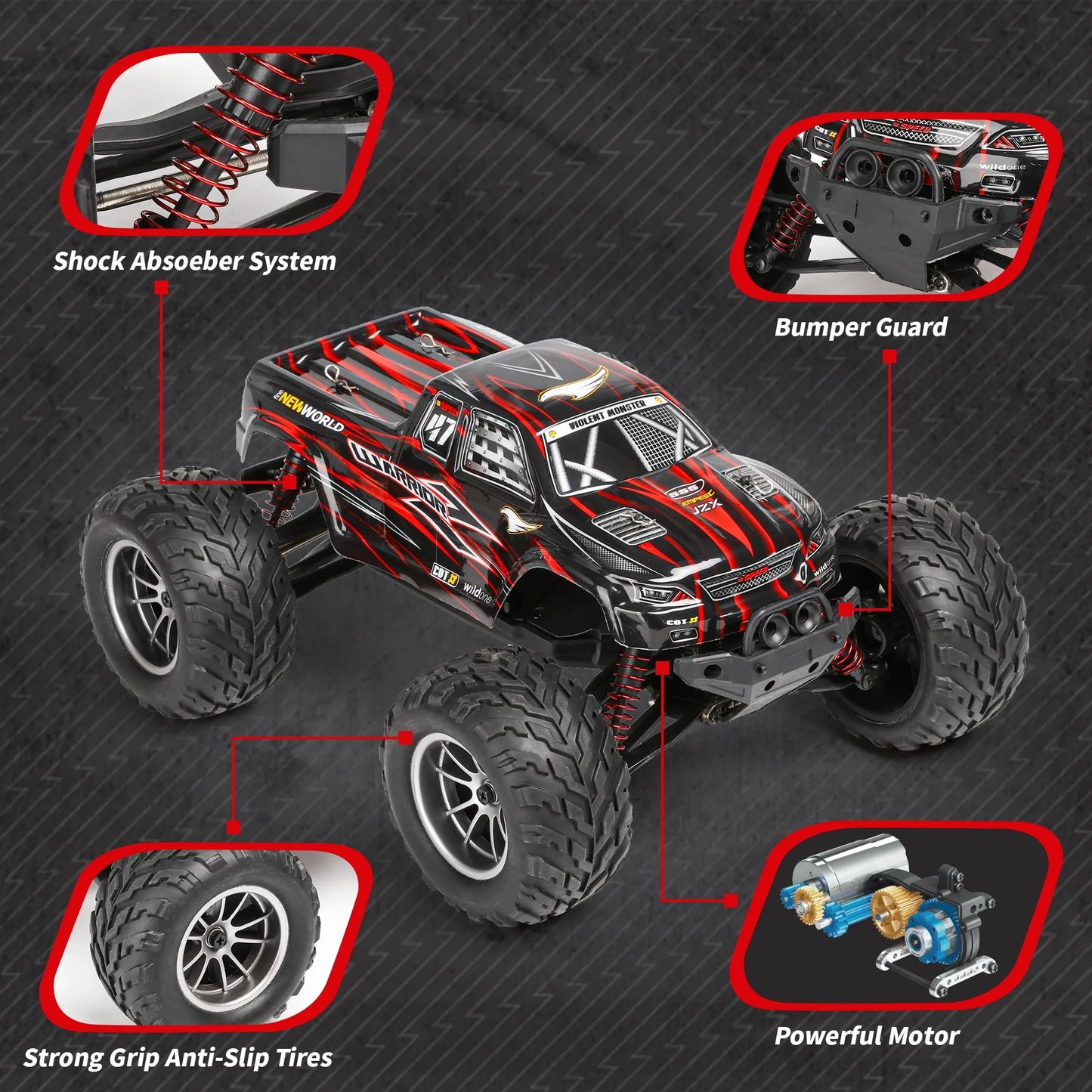 1:12 RC Cars for Adults&Kids 14+, 2 Rechargable Batteries RTR Off-Road RC Trucks, 42 Kmh All Terrains Remote Control Car Crawler, Christmas Gift for Boys 8-11 12+ (Red&Blue)