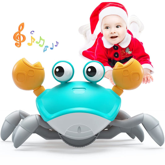 Baby Escape Crawling Crab Interactive Learning Toys, Infant Tummy/Bath Toys with Musical Sounds & Lights Moving Sensory Induction Crabs for Toddler