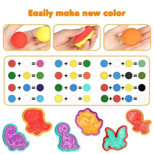 Play Dough Set for Kids 3 4 5 6+Years, 22 Pcs Play Dough with Dinosaur Molds, Learning Toys for Toddlers Kids Boys Girls 3-6 Years.