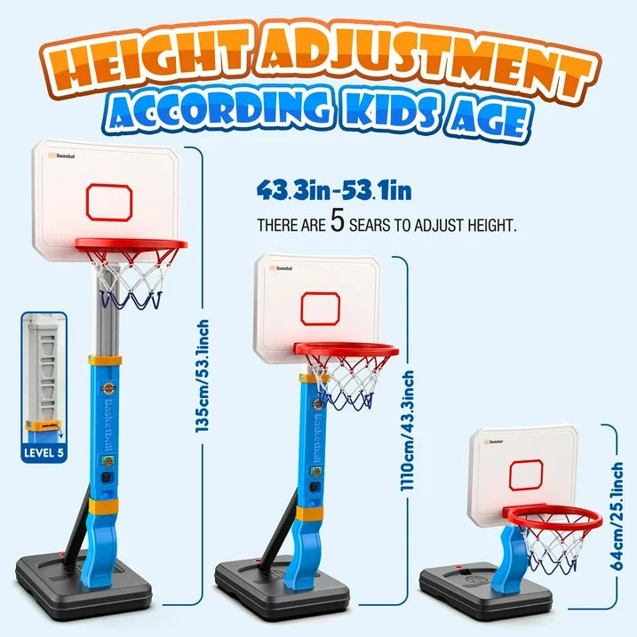 Hot Bee Pool Basketball Hoop, Height Adjustable Toddlers Basketball Hoop with 4 Balls, Indoor Outdoor, Basketball Summer Toys Gifts for 2 3 4 5 6 7 8 Years Old Boys Girls