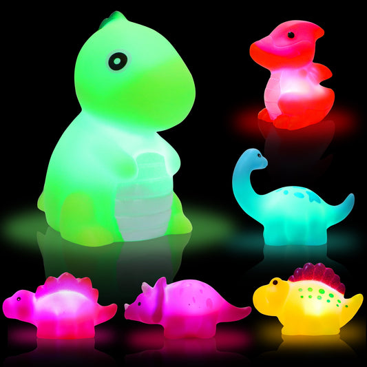 Light-up Floating Dinosaur Bath Toys for Baby Toddlers, 6 Packs Bathtub Toy Set for Boys Girls