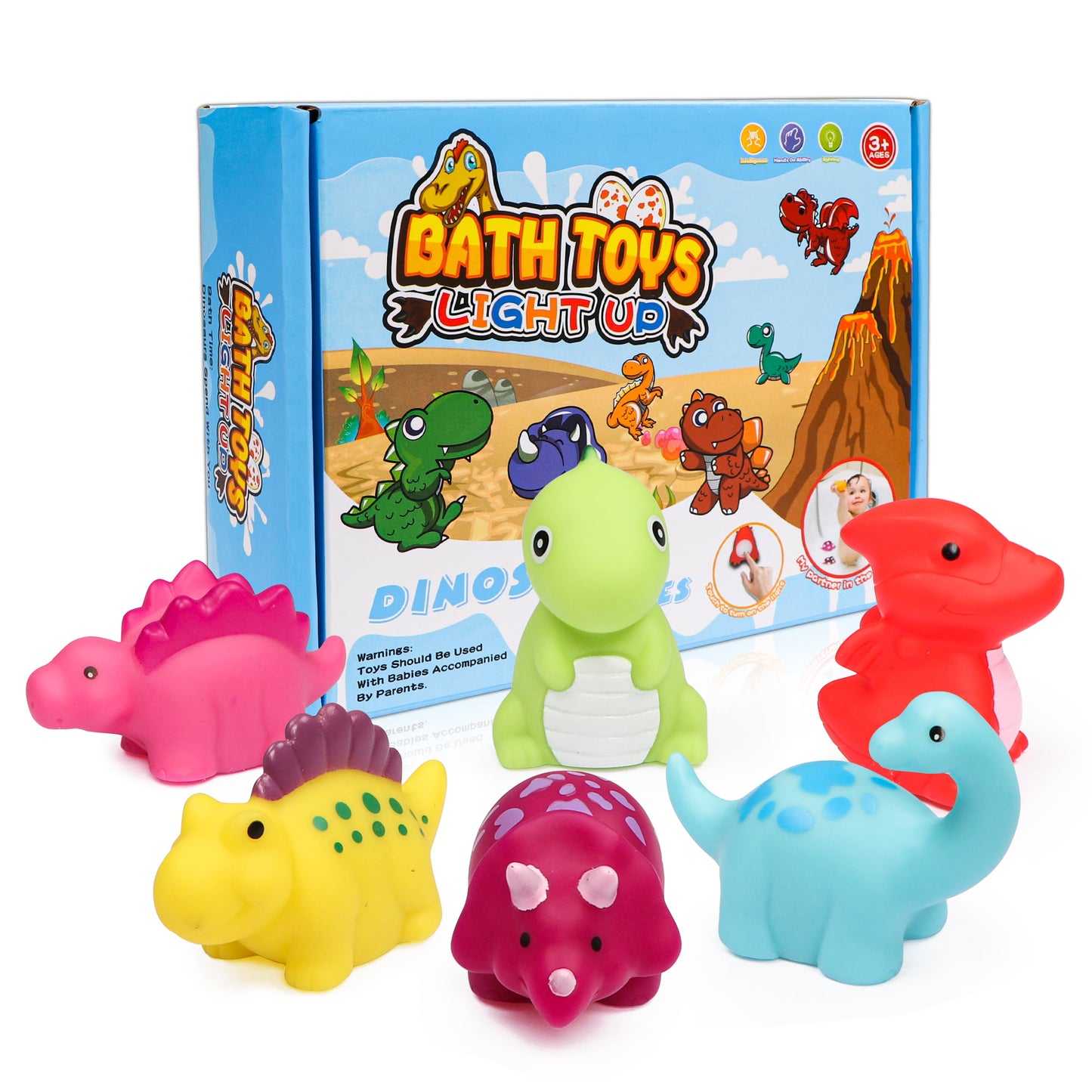 Light-up Floating Dinosaur Bath Toys for Baby Toddlers, 6 Packs Bathtub Toy Set for Boys Girls