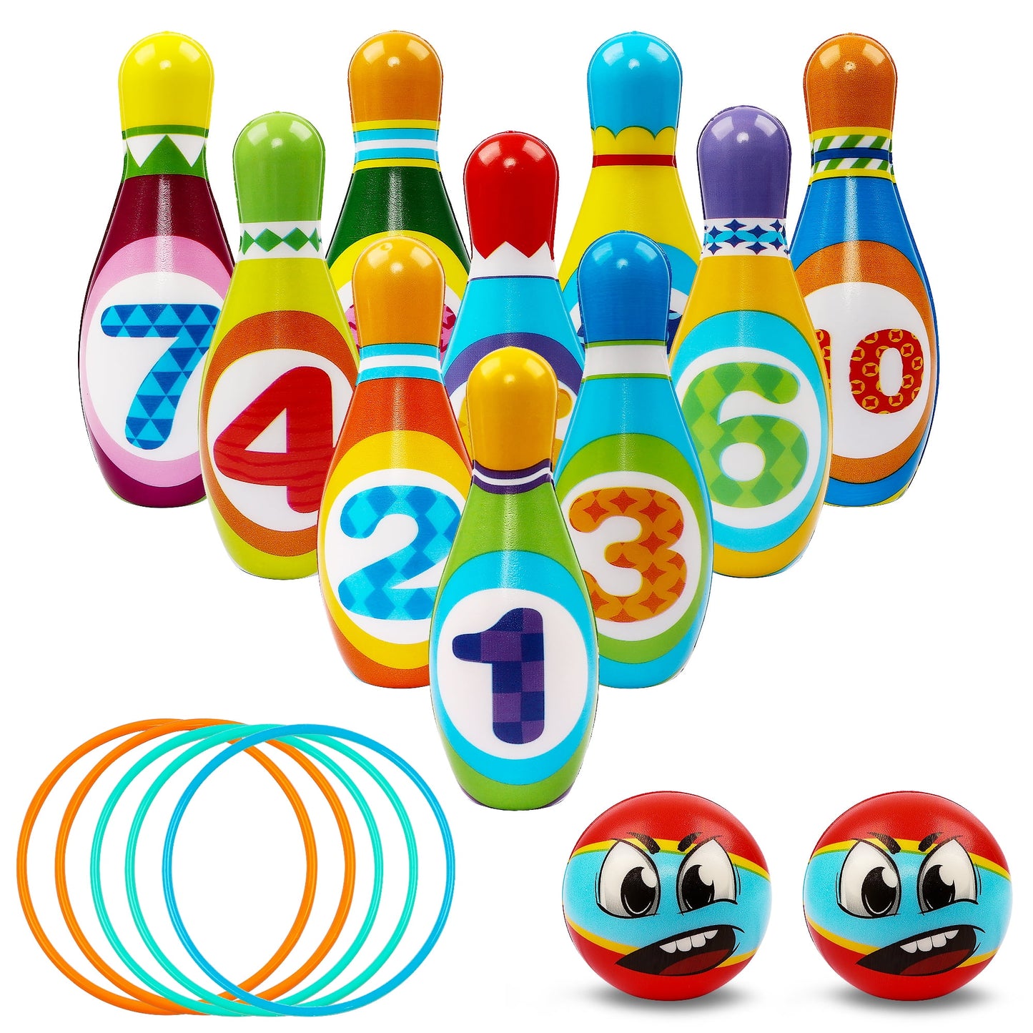 Kids Bowling Set Includes 10 Bowling Pins & 2 Balls,Toddler Indoor Outdoor Activity Play Toys,Gift for 3-6 Year Old Boys Girls