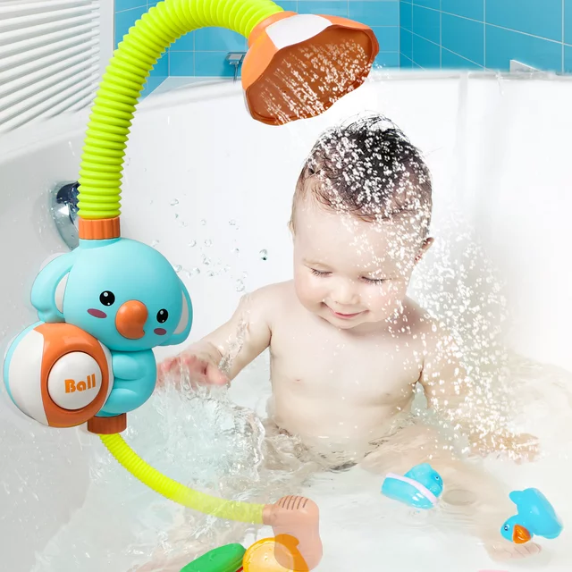 Baby Bath Toy Toddler Water Spray Shower Head, Bathtub Water Pump Cartoon Elephant Shower for Infants Kids, Blue