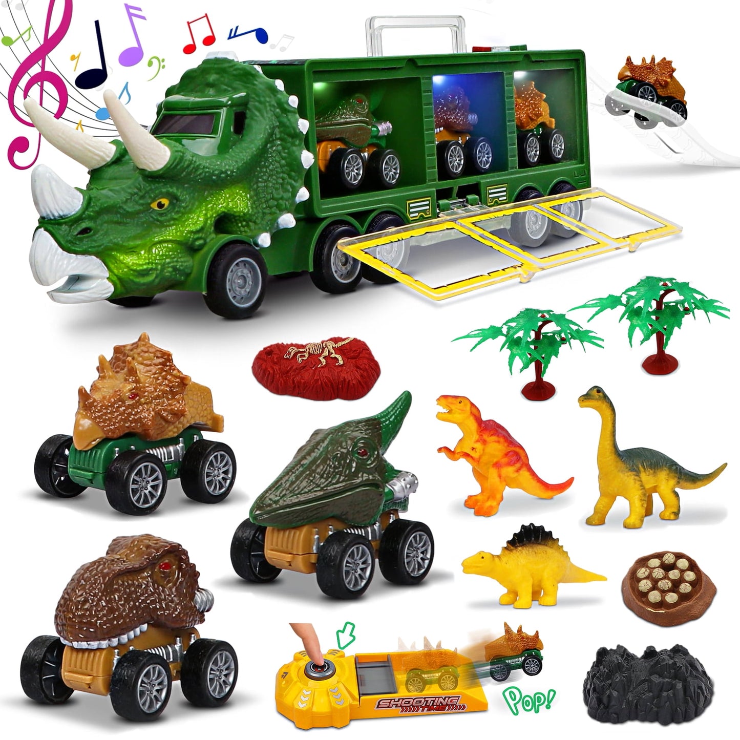 13 in 1 Jurassic Dinosaur Truck Toys for Kids 2-5,Dino Pull Back Cars Flashing&Roaring monster trucks for Boys Toys Age 2 3 4 5 Girls.