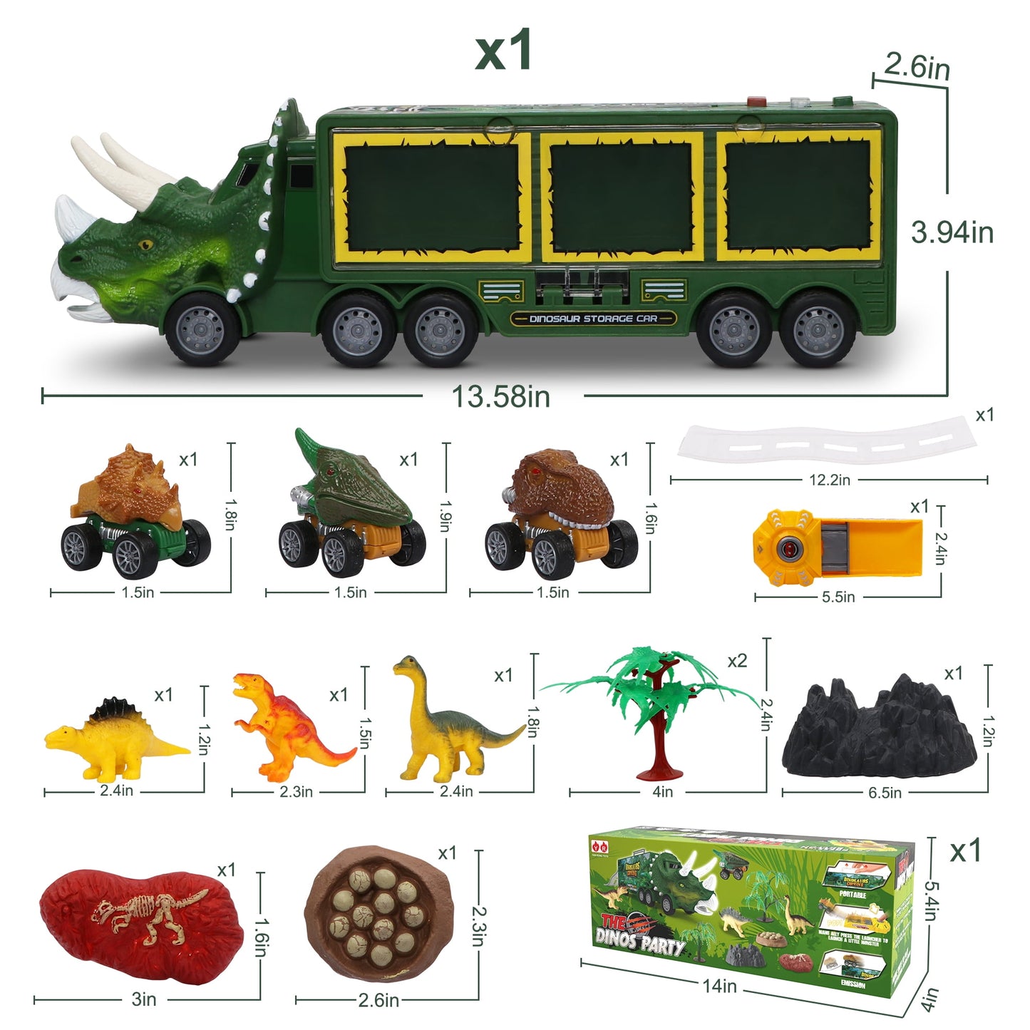 13 in 1 Jurassic Dinosaur Truck Toys for Kids 2-5,Dino Pull Back Cars Flashing&Roaring monster trucks for Boys Toys Age 2 3 4 5 Girls.