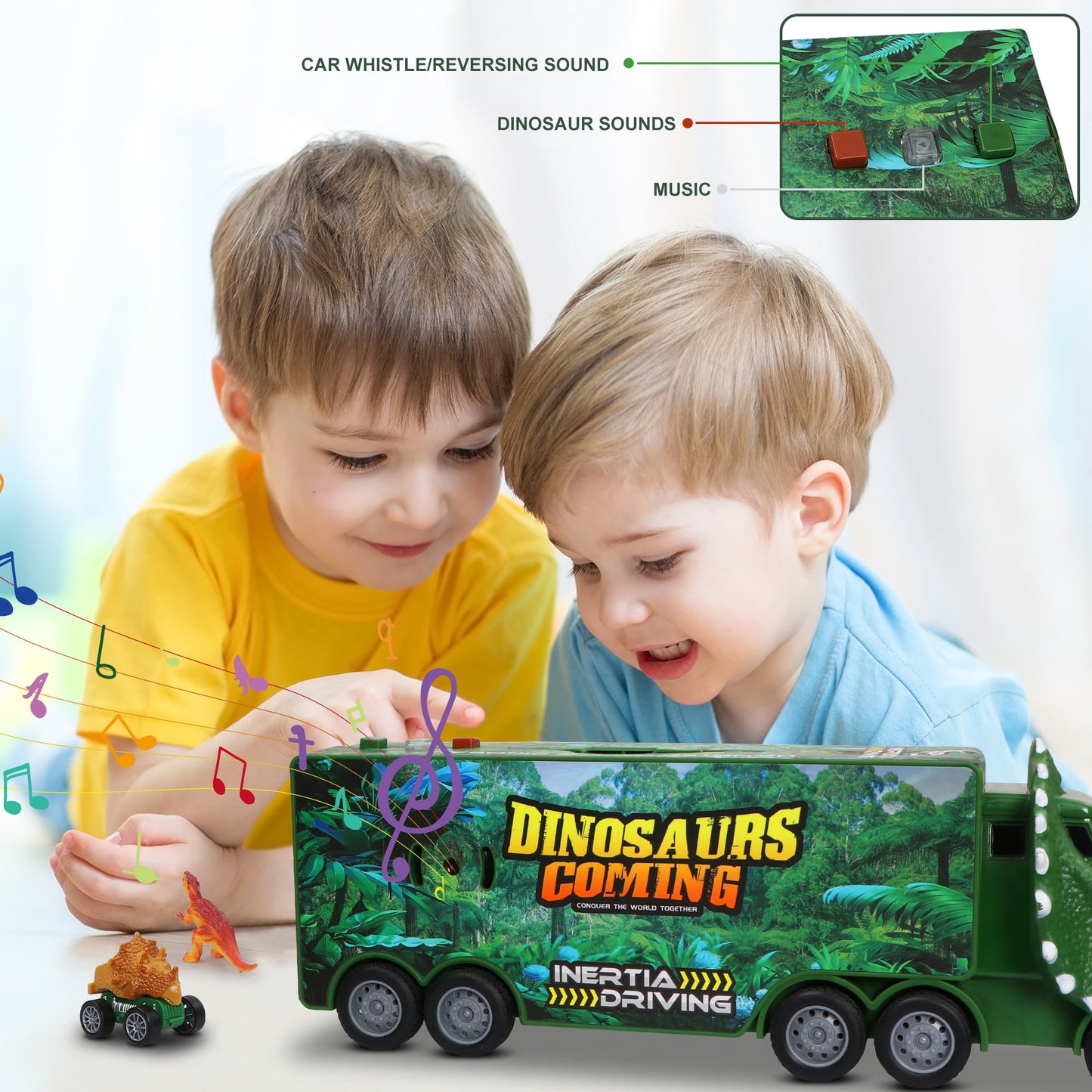 13 in 1 Jurassic Dinosaur Truck Toys for Kids 2-5,Dino Pull Back Cars Flashing&Roaring monster trucks for Boys Toys Age 2 3 4 5 Girls.